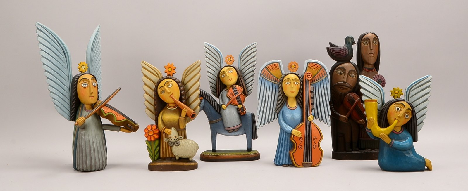 Ulc, Marian (*1947, poln. Volkskunst), 6x Holzskulpturen/farbig staffiert, weihnachtl.