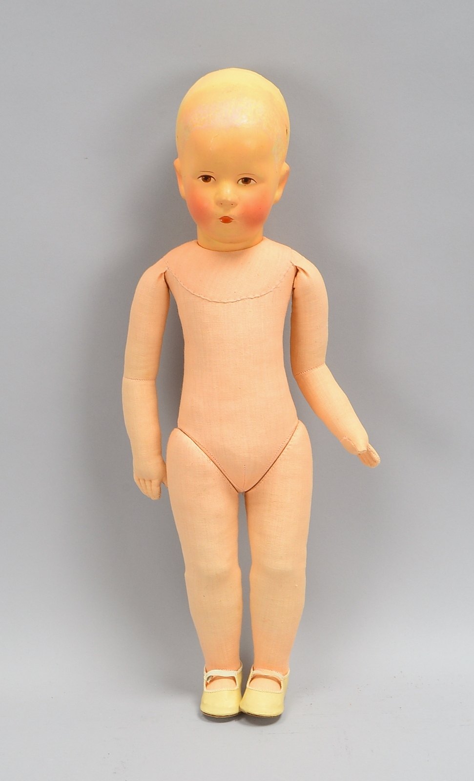 Käthe Kruse-Sammlerpuppe, Stoffkörper, Nessel-Kopf/Masse-Überzug, numm.