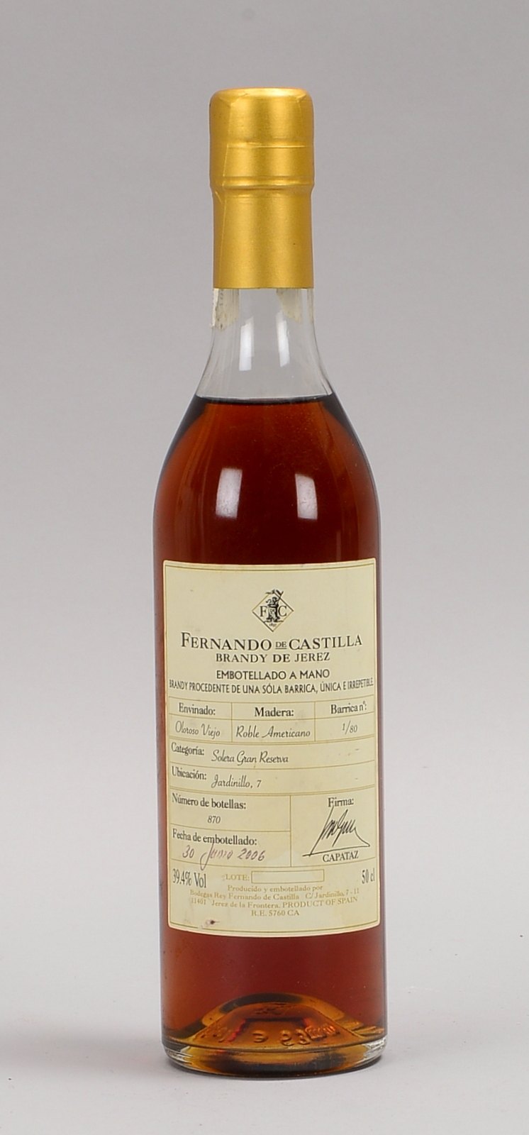 1 Fl. Brandy de Jerez, 'Fernando de Castilla', 49,4% vol.; 50 cl