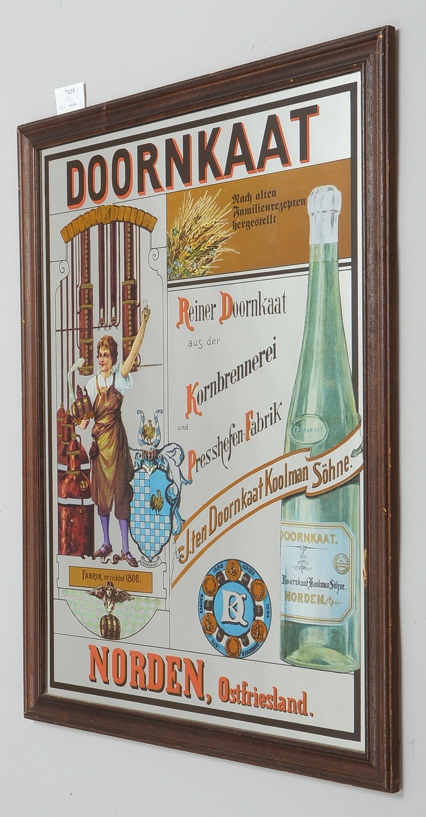 Alte Spiegel-Werbetafel, Kornbrennerei und Presshefen-Fabrik 'Doornkaat - Norden'