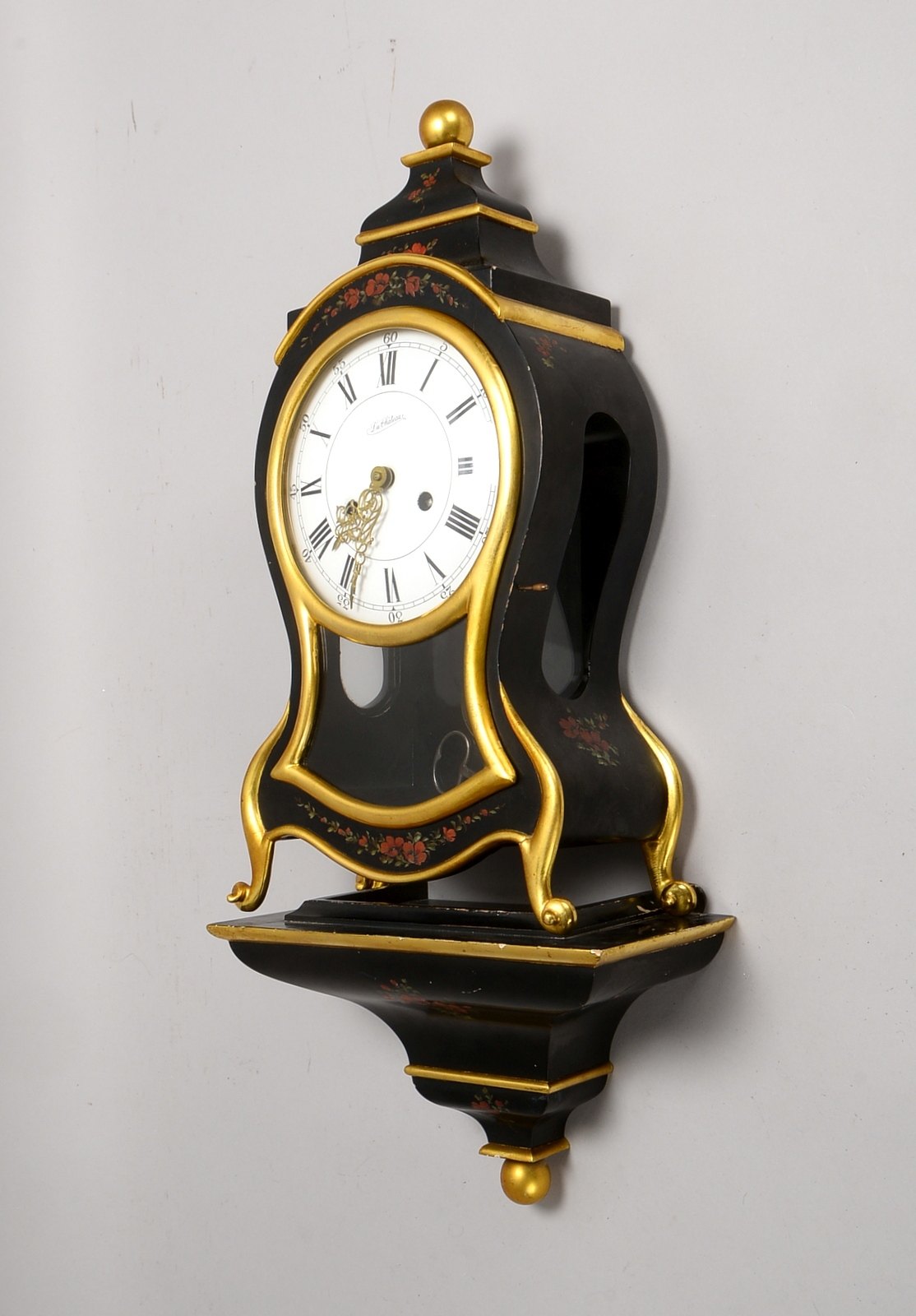 Pendule, Messing-Räderwerk, Halbstd.-Schlag auf Glocke, Holzgeh. 3-seitig vergl.