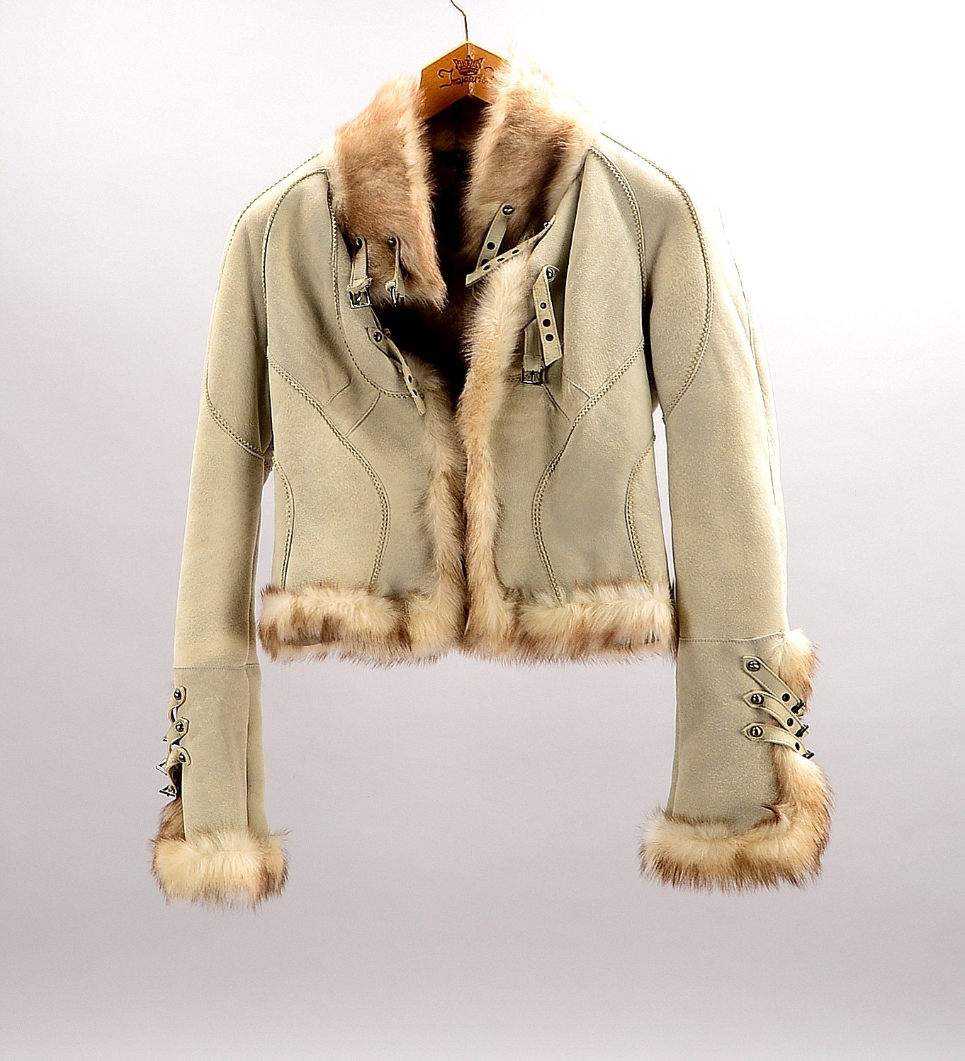 Roberto Cavalli, Designer-Kurzjacke, Leder, mit Fellkragen; Größe 'M' (ca. Gr. 36)