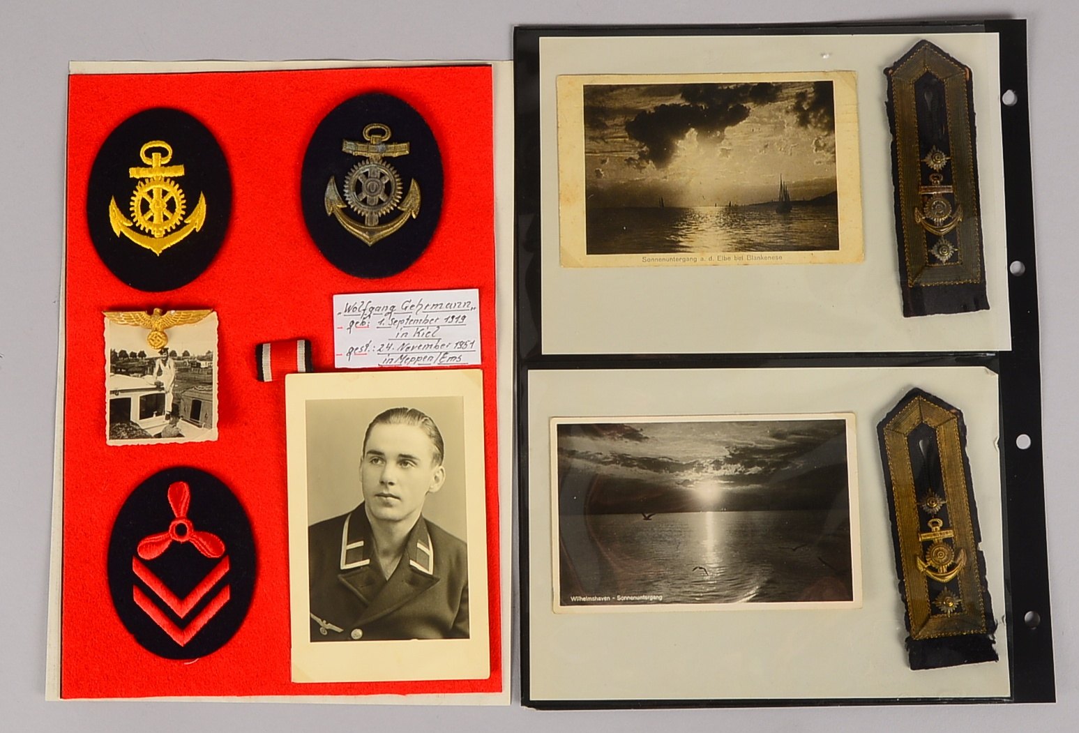 Kl. Militaria-Konvolut (Marine, II. WK): Abz., Aufnäher, Schulterklappen, Foto, u.a.