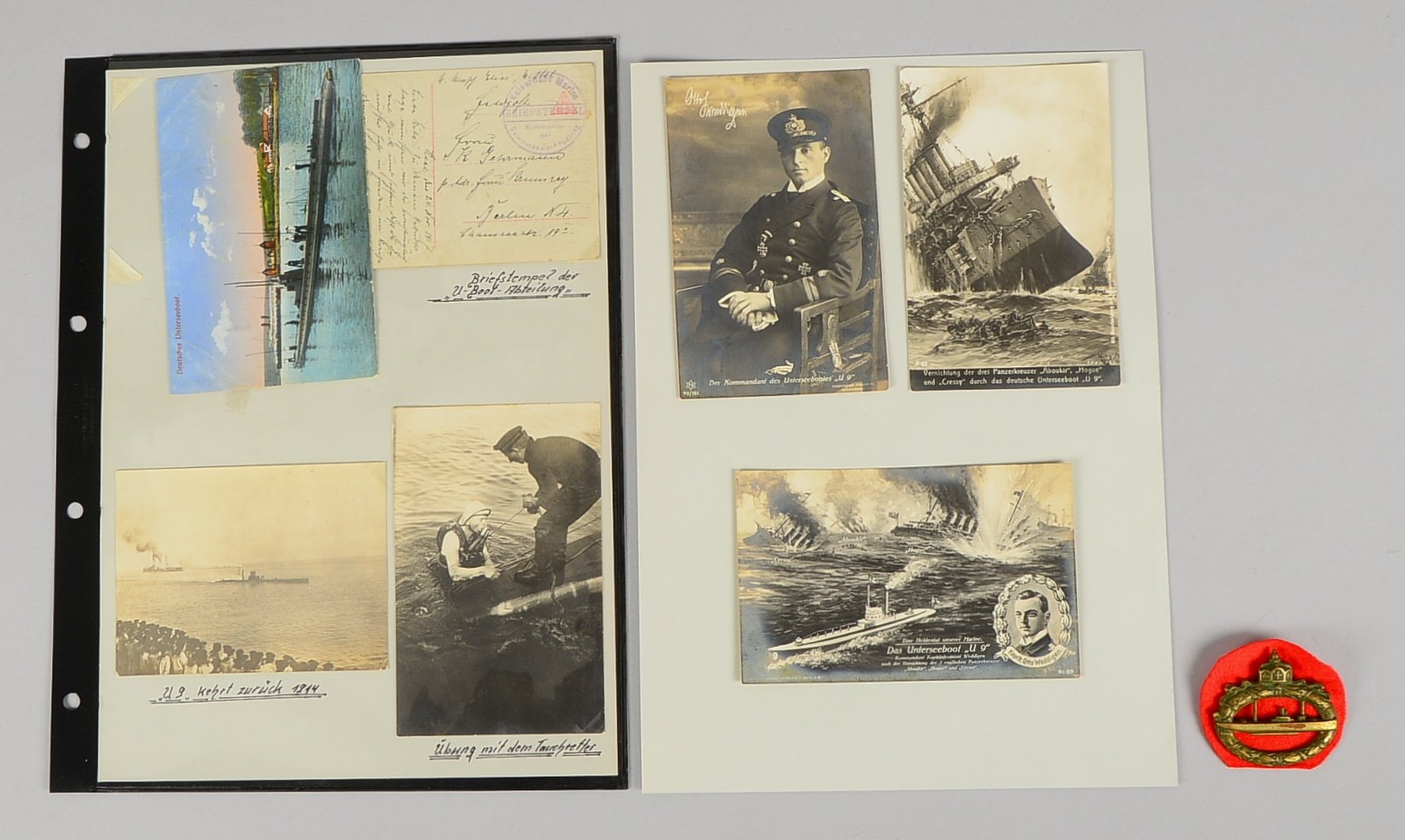 Marine-Konvolut: U-Boot-Abz. (II. WK), mit Trägerfotografie, dazu Postkarten