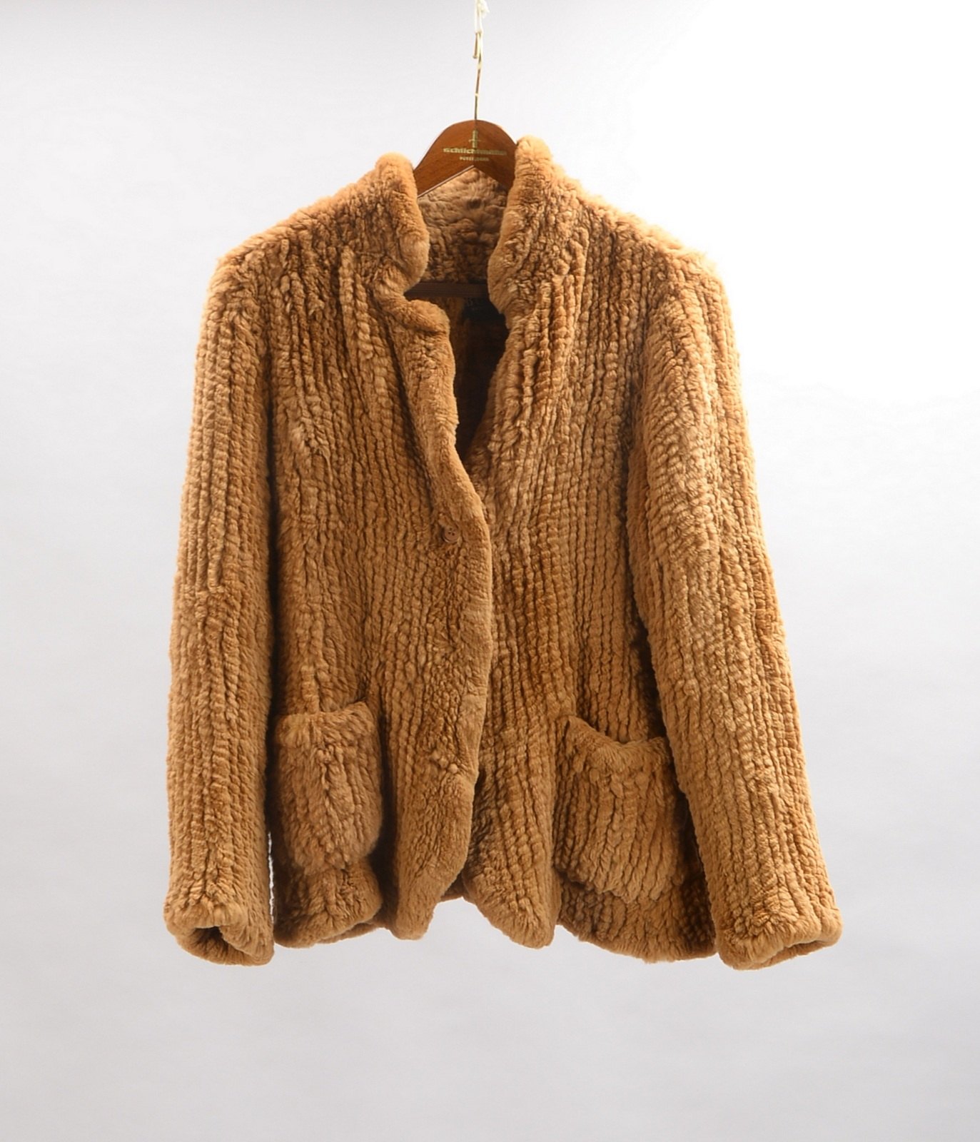 Manfred Bogner-Pelzjacke, 'Bonnie', gestrickter camelfarbener Nerz; Gr. ca. 42