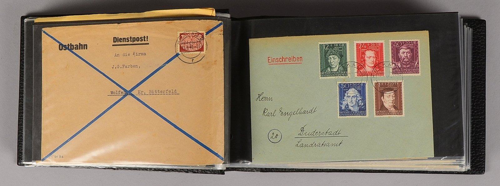 Briefmarken (II. WK), Postkarten 'Generalgouvernement', u.a. - im Album gesammelt