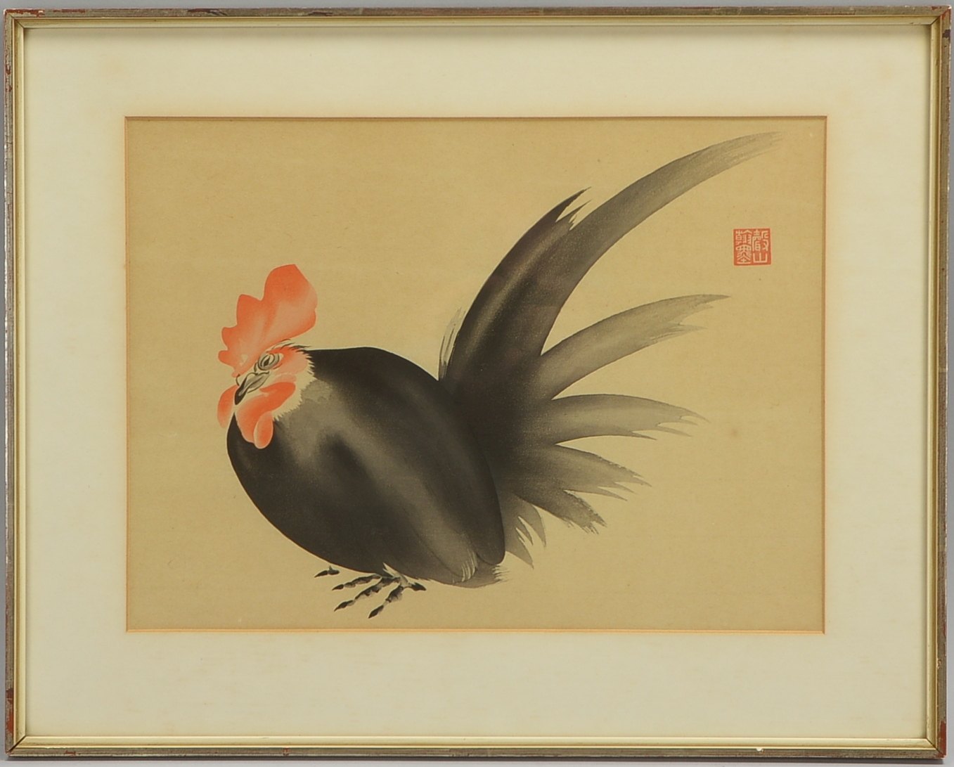 Seizan, Aoyama, 'Hahn', Farbholzschnitt, Stempelsign., hinter Glas; Rahmenmaße 39 x 49 cm