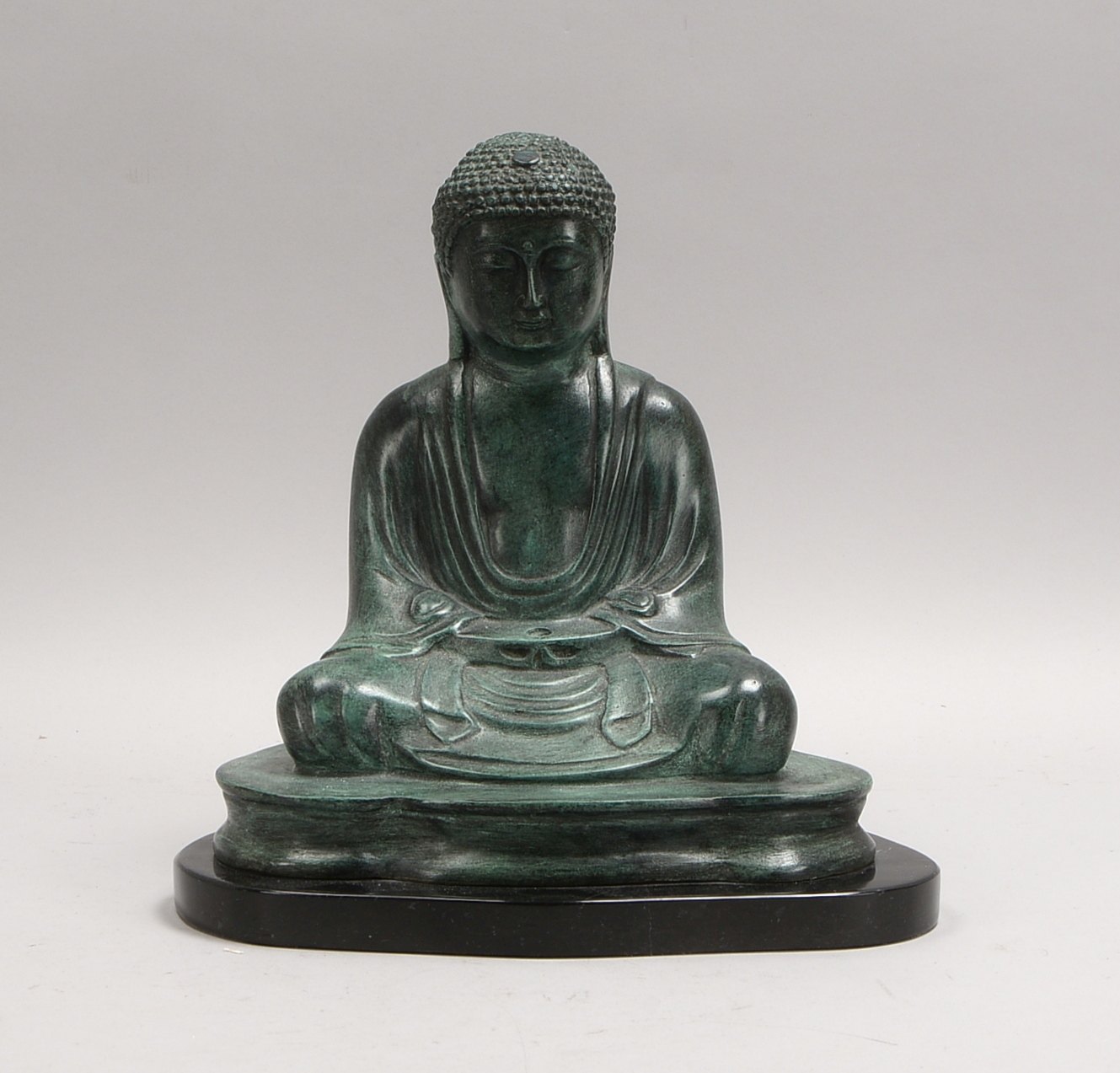 Metallskulptur, 'Amitabha Buddha' - in Dhyana Mudra-Haltung, auf Marmorplinthe
