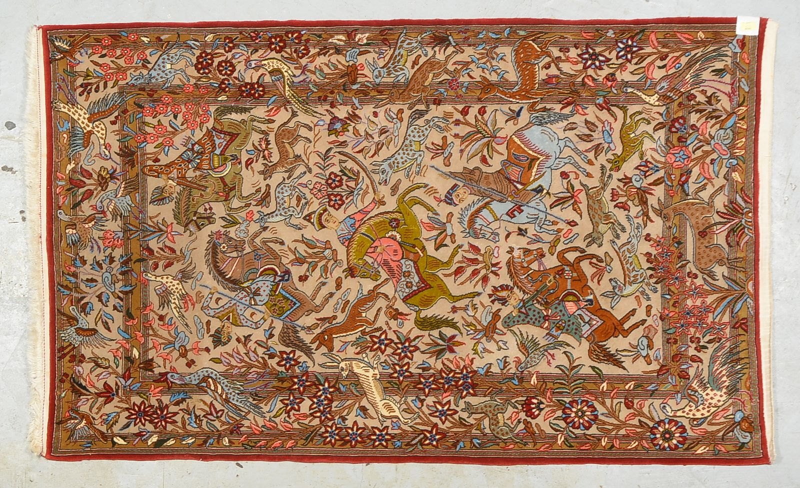 Ghom, feine Knüpfung, ca. 500.000 Kn./qm, Jagdmotiv; Maße 176 x 107 cm