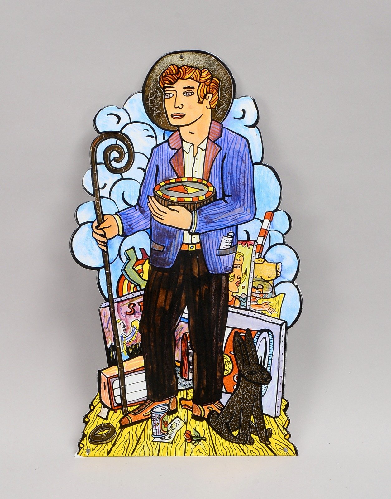 Götze, Moritz, Wanderbursche, 2D-Objekt/Emaille, sign./dat. 2004; Höhe 50 cm