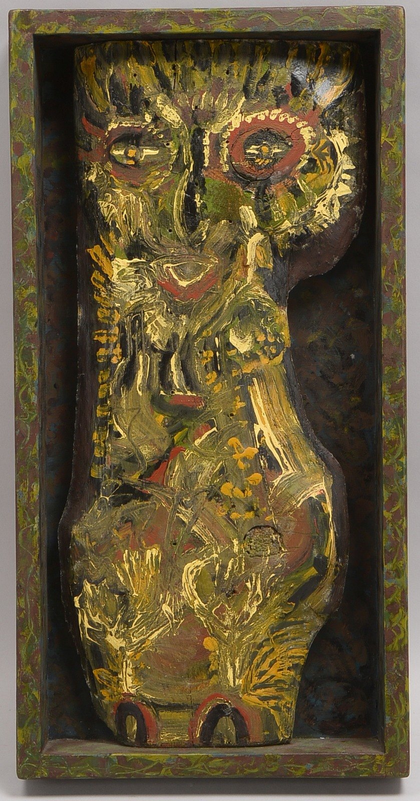 Spenhoff, O., Holzrelief, poychrome Bemalung, gerahmt, sign./dat.; Maße 60 x 31 cm
