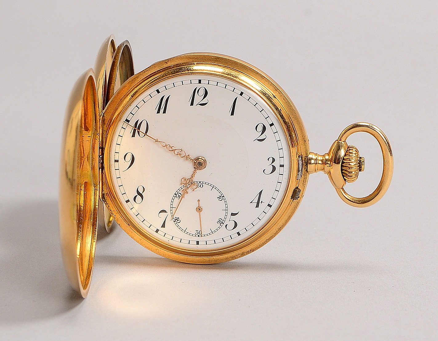 Taschenuhr (um 1890), 585 GG/Metall-Staubdeckel; Ø 5 cm, Gewicht 88,50 g
