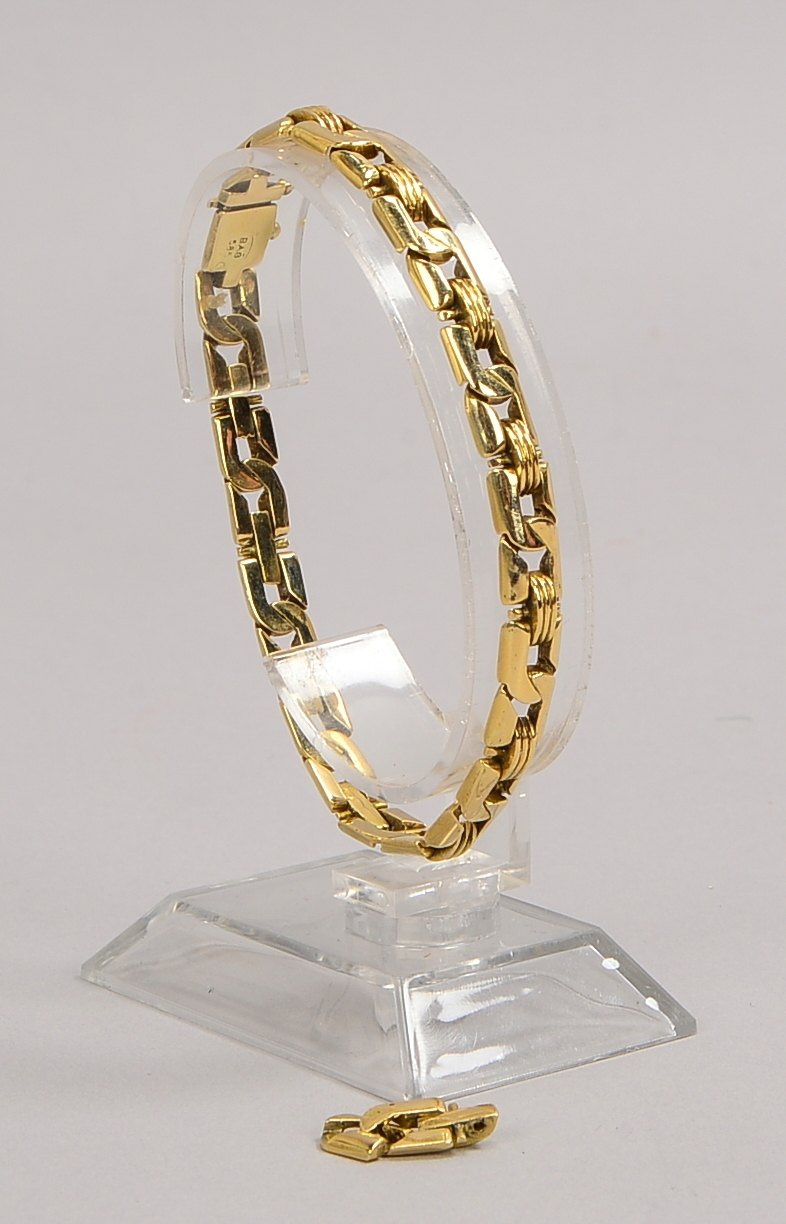 Panzerarmband, 585 GG (gest.), flache Ausf., Kettenschließe; Gewicht 25,70 g