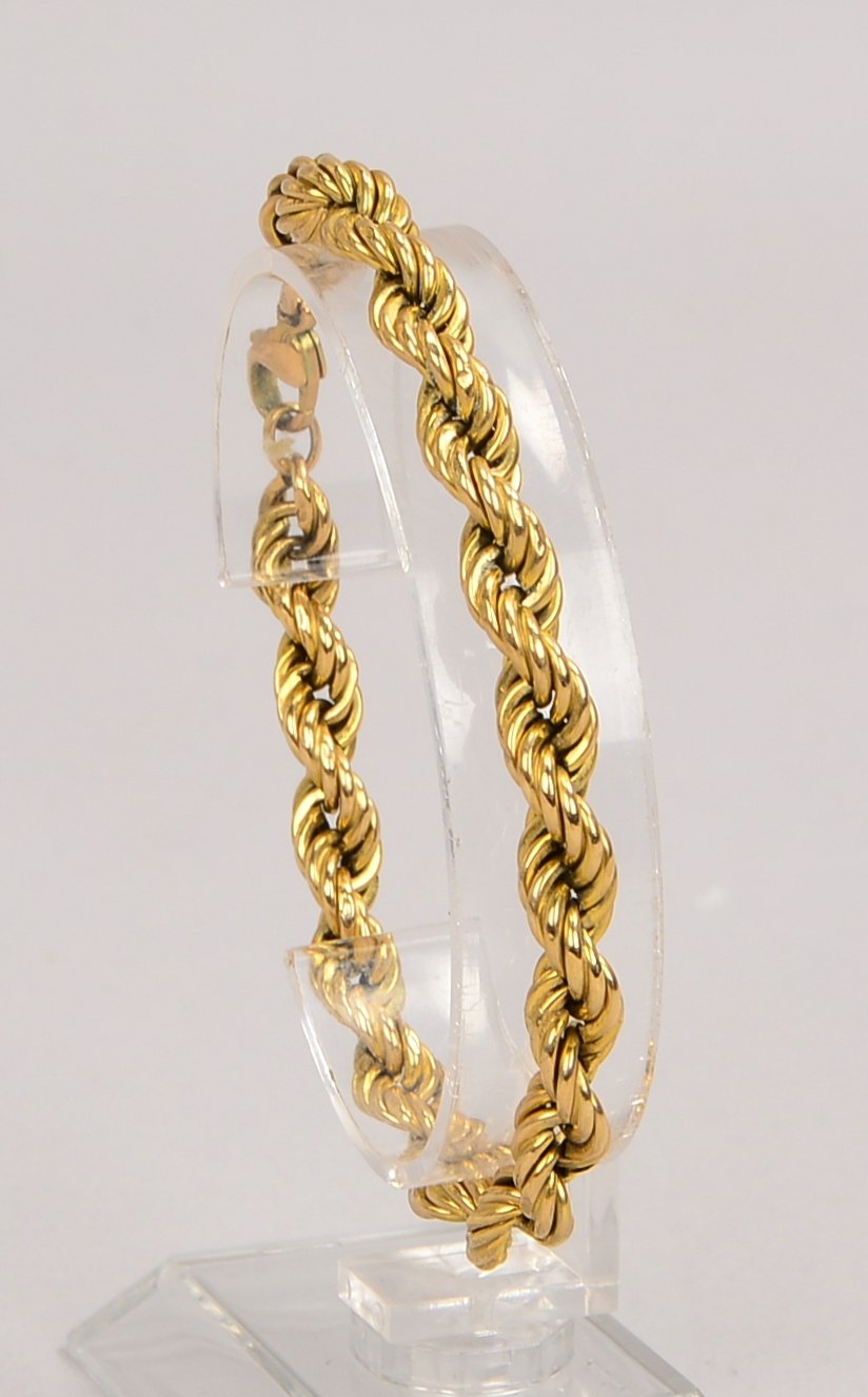 Kordelarmband, 333 GG (gest.), Karabinerschließe; Länge 19,5 cm, Gewicht 6,60 g