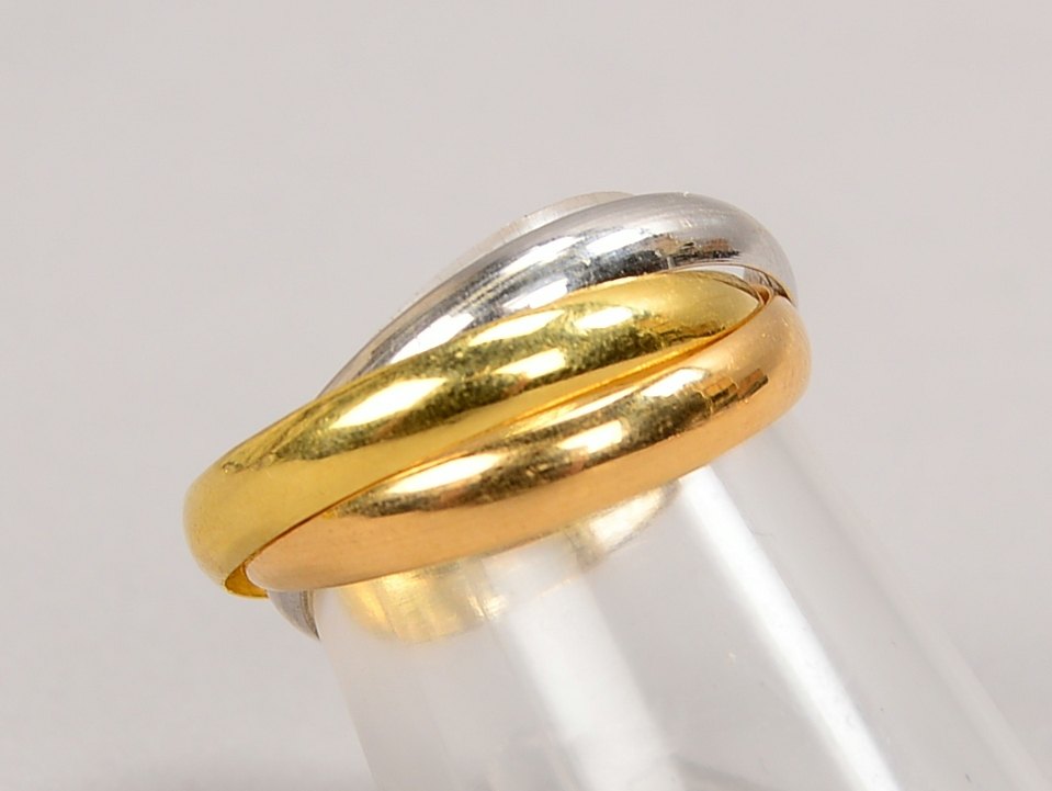 Ring (ähnlich Trinity-Ring/Cartier), 750 Gold/tricolor; RG 52, Gewicht 5 g