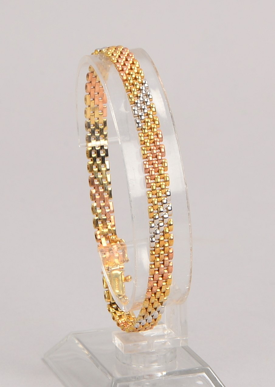 Armband, 585 Gold/tricolor, mit Steckschließe; Länge 19 cm, Gewicht 9,50 g