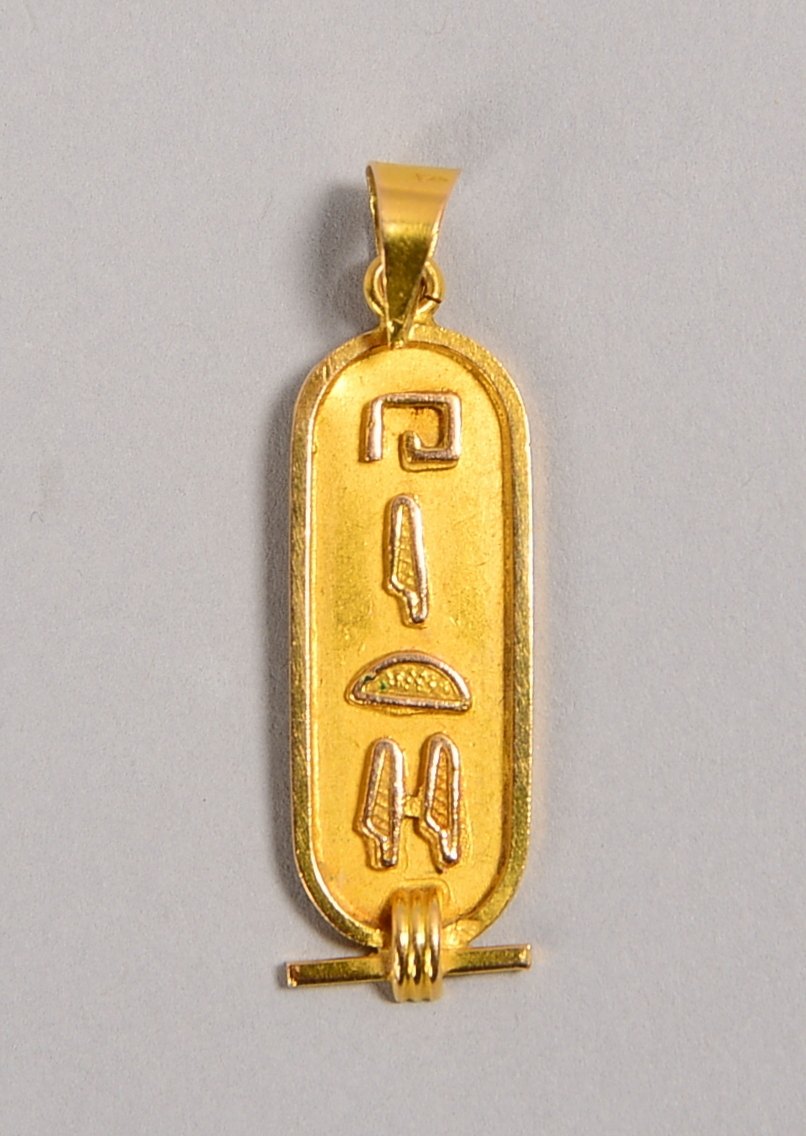 Anhänger, 750 GG (gest./ägypt.), Platte reliefiert/mit Hieroglyphen; Gewicht 2 g