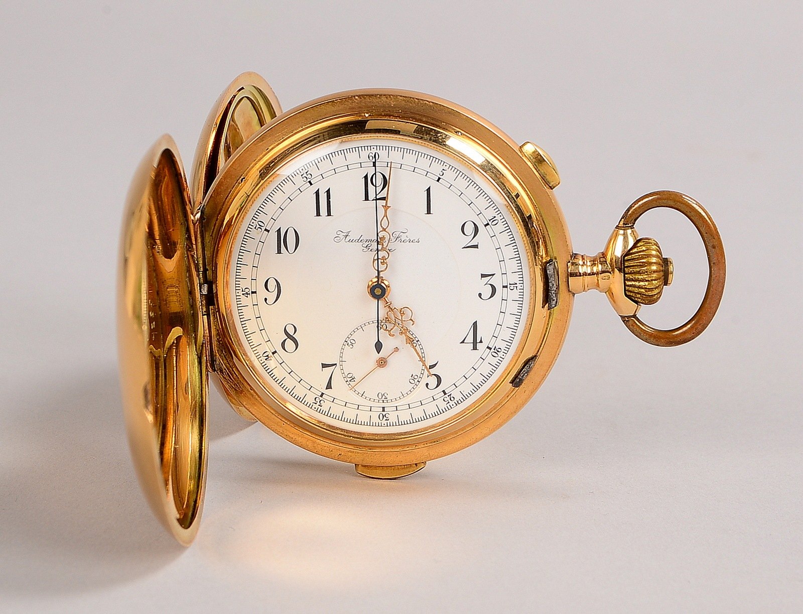 Savonette, Audemars Fr., Handaufz., 585 GG-Geh./3 Golddeckel; Ø 57 mm, Gewicht 113,35 g