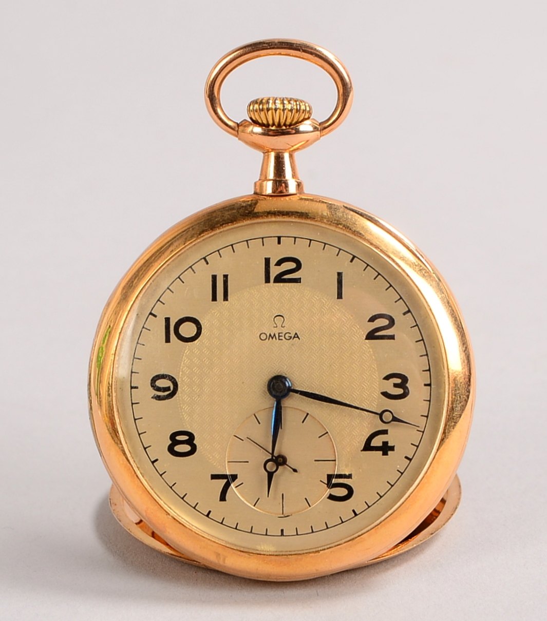 Taschenuhr, Omega, 585 Roségold, Ziffernbl. mit arab. Ziffern; Ø 50 cm, Gewicht 73,20 g