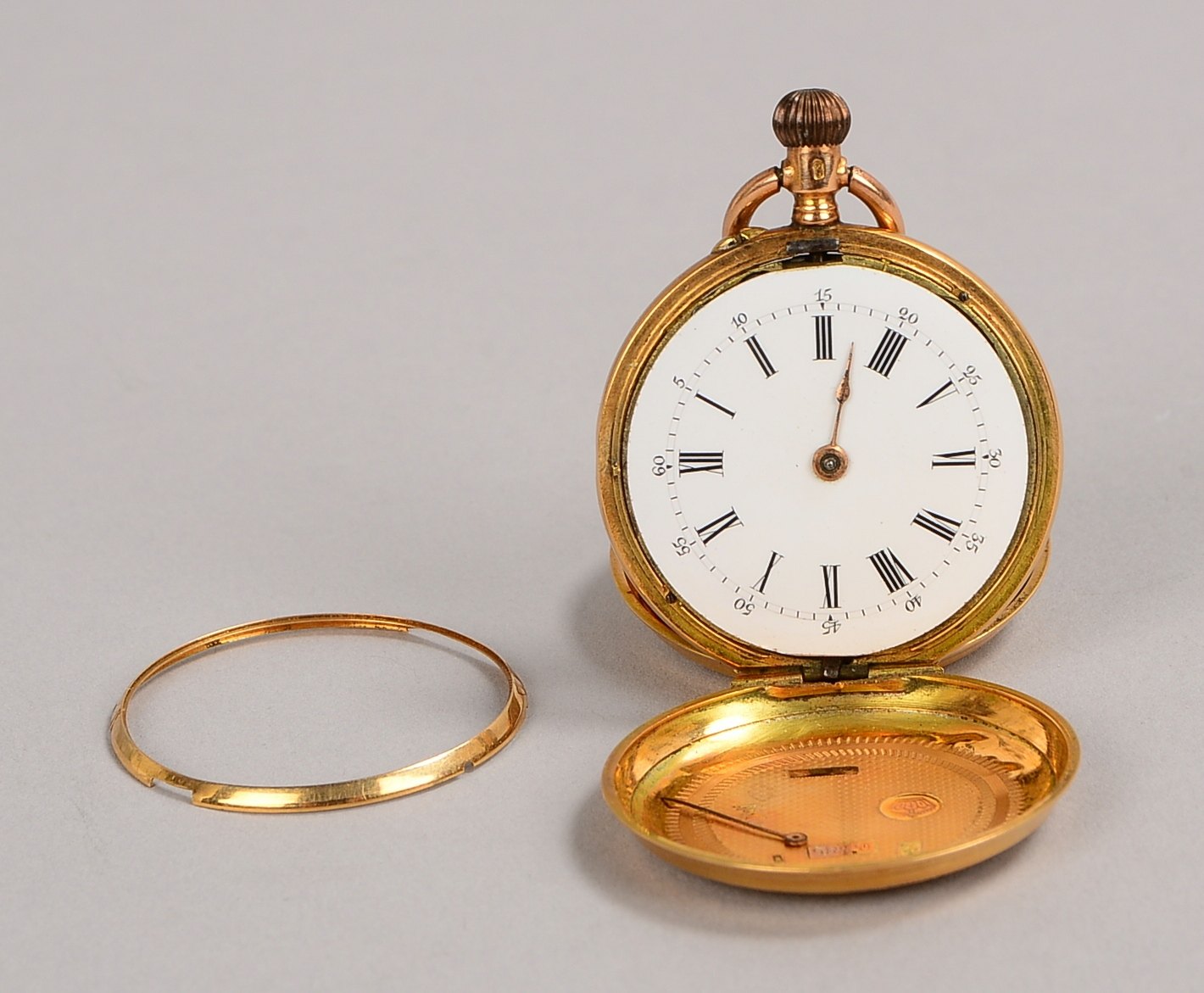 Damen-Taschenuhr, 585 Roségold-Geh./3 Golddeckel; Ø 33 mm, Gewicht 28 g