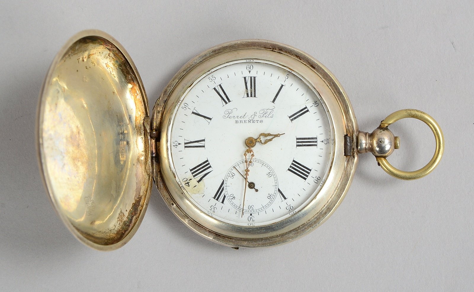 Taschenuhr, Perret & Fils/Brenets, Schlüsselaufzug, im Silbergehäuse; Ø 57 mm