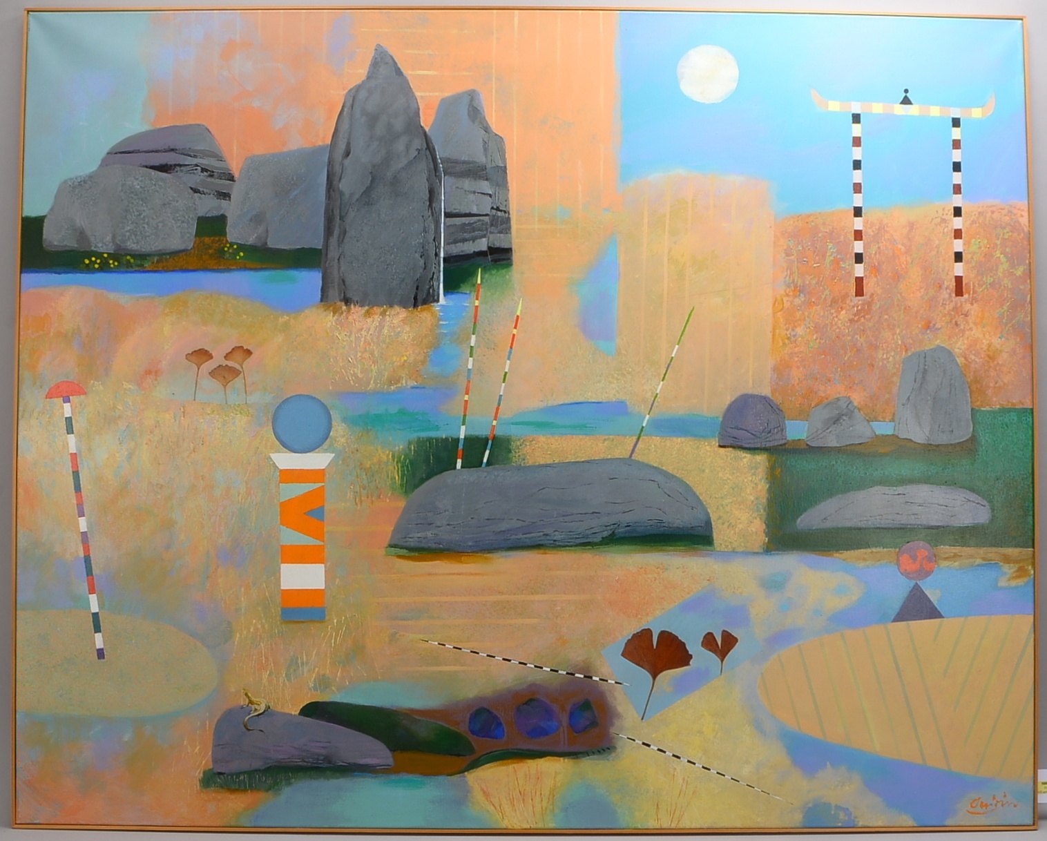 Quirin, Otto, Japanischer Garten, Öl/Lw, signiert/datiert; BM 130 x 162 cm, RM 132 x 164 cm