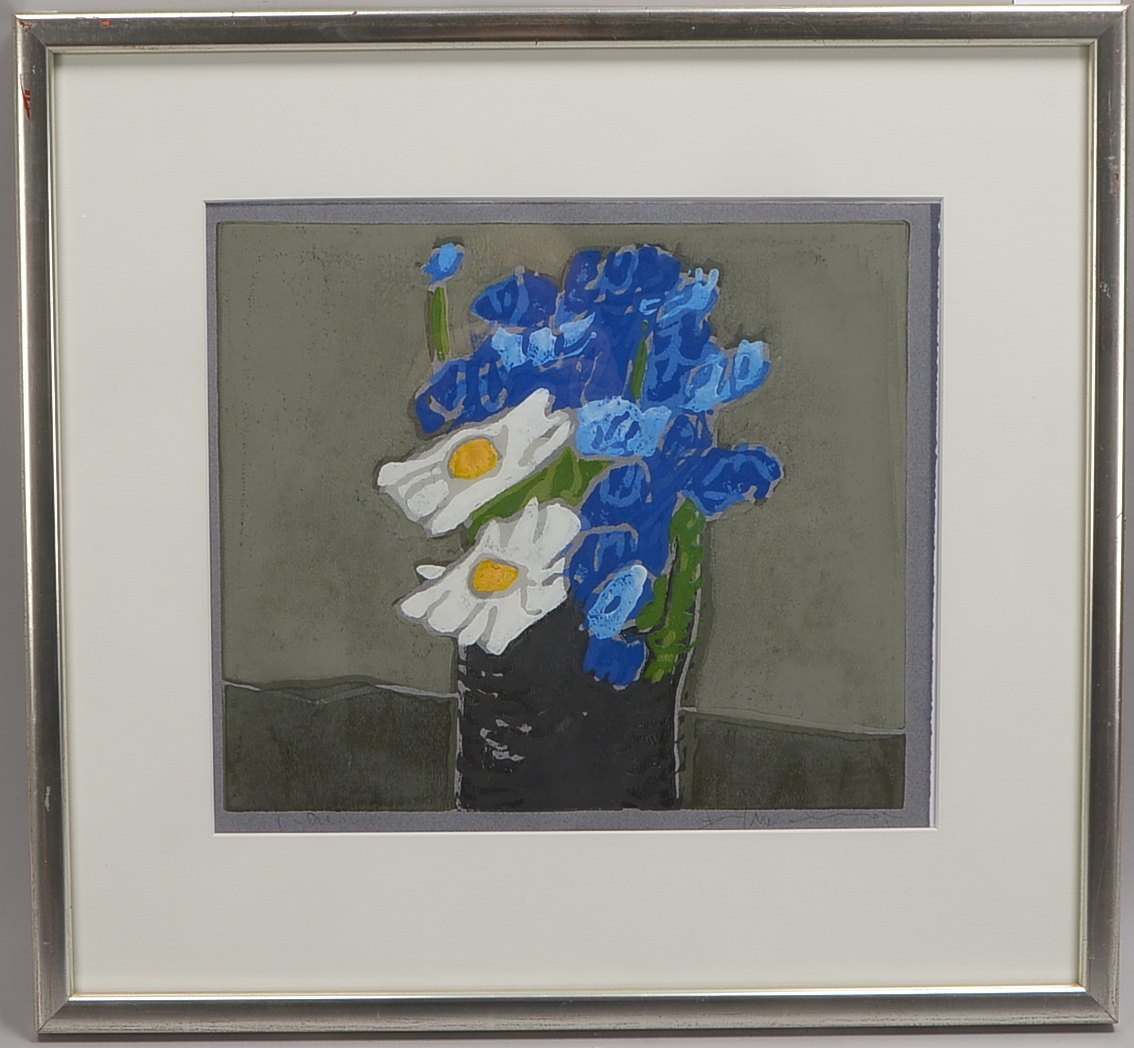 Fußmann, Klaus, Margeriten, Farblinolschnitt, sign., hinter Glas; RM 52 x 55 cm