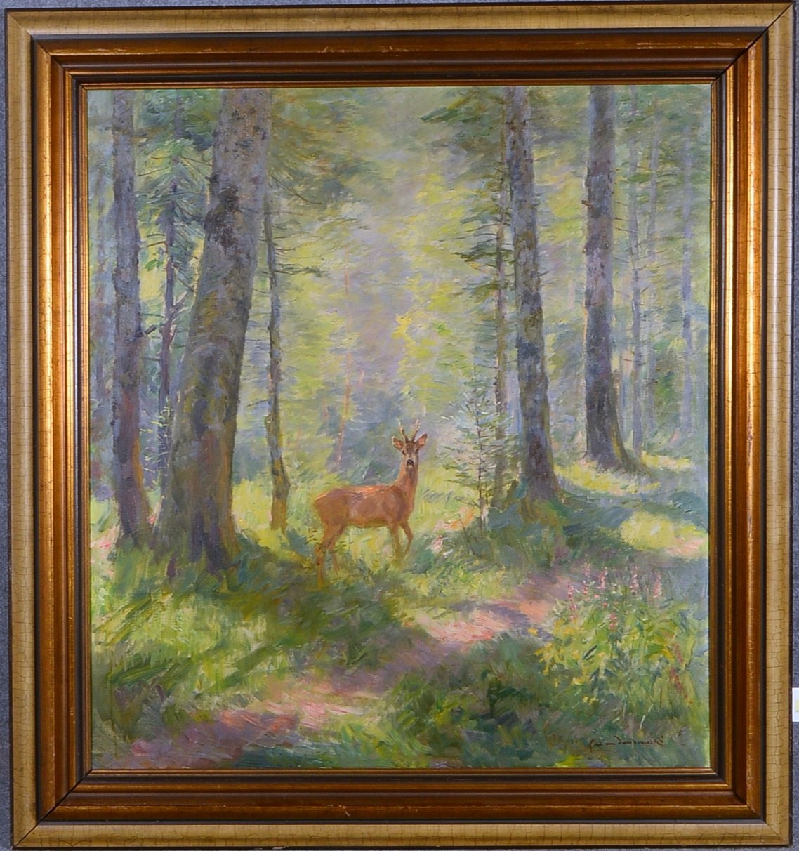 von Dombrowski, Carl, Rehbock, Öl/Lw, sign.; BM 110 x 100, RM 135 x 125 cm