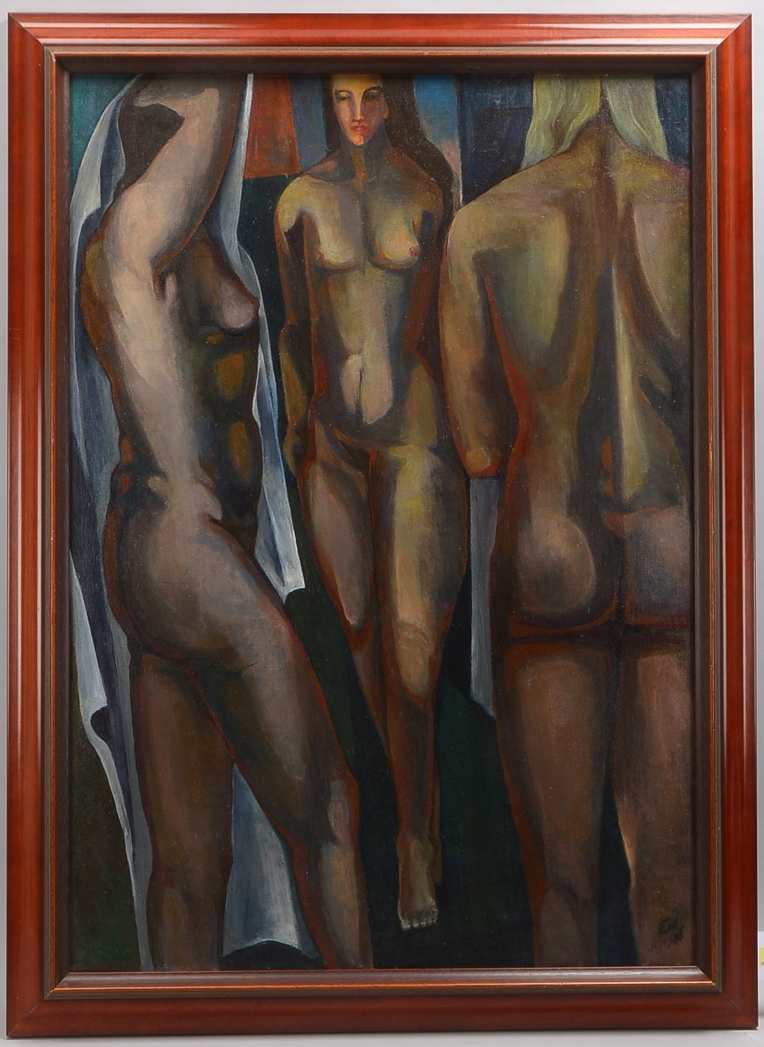 Wolfhagen, Ernst, 3 weibl. Akte, Öl/Lw, monogr./dat.; BM 100 x 70 cm, RM 113 x 83 cm
