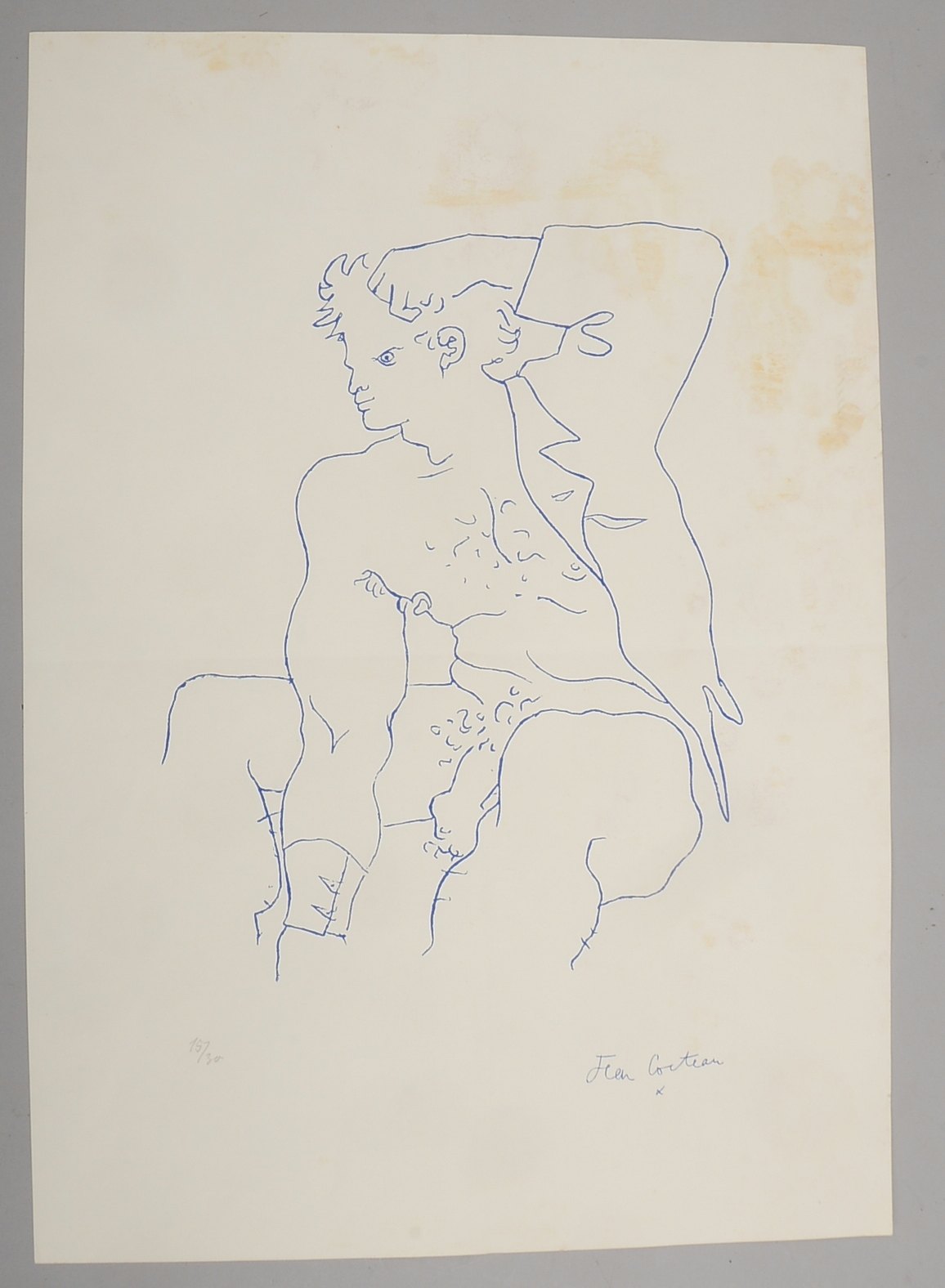 Cocteau, Jean, Männerakt, Farblithografie, 15/30, signiert; BM 59,5 x 42 cm