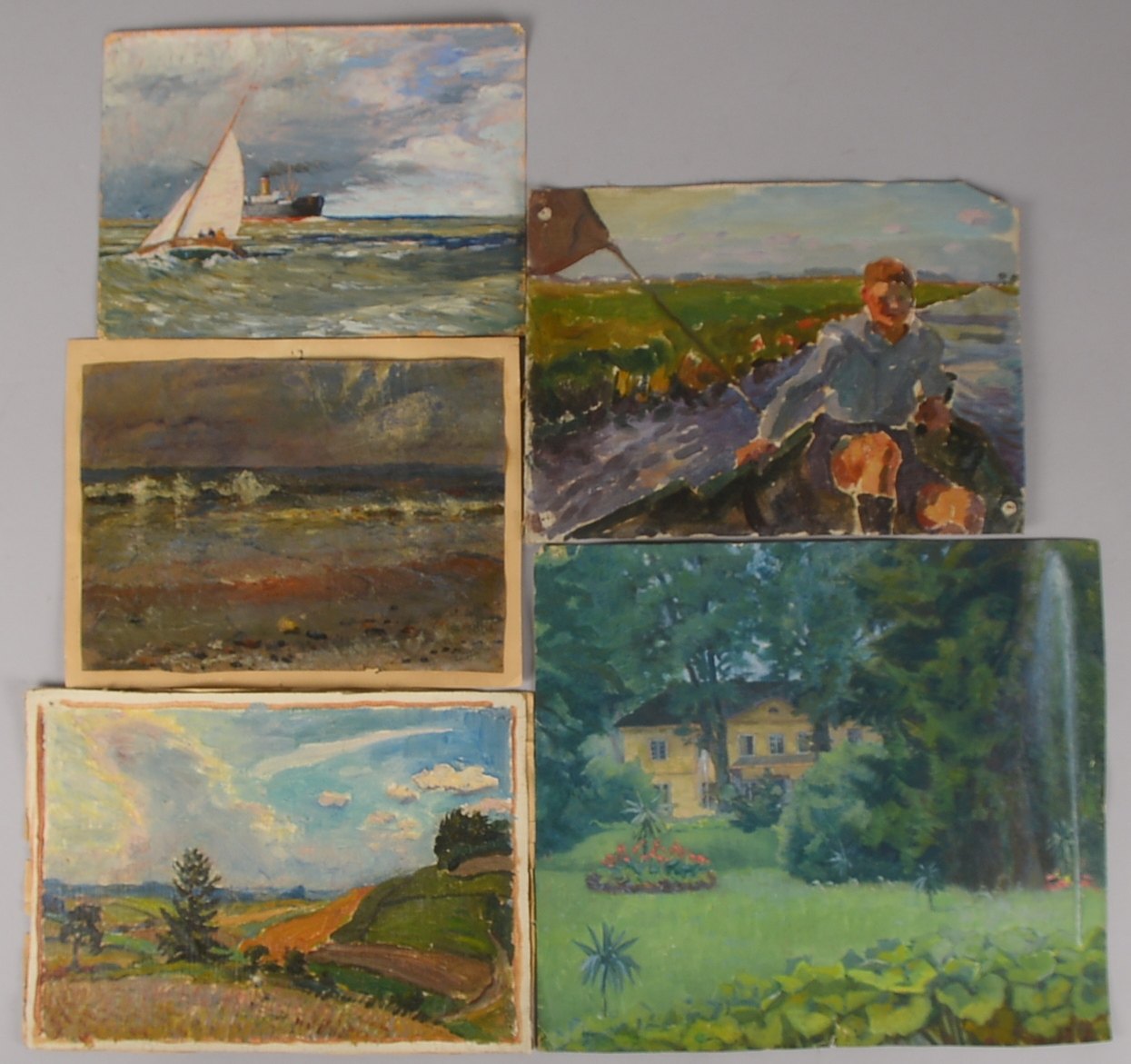 Focke, Wilhelm H., 6 Malereien/Öl und Tusche, teils monogr.; BM bis 32 x 37 cm