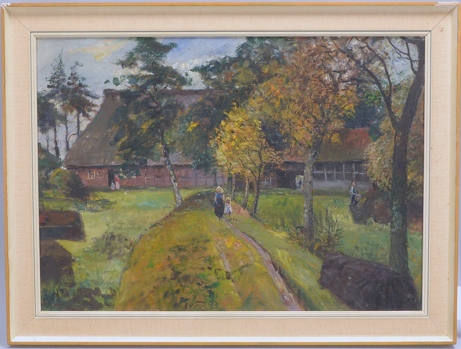 Huys, Bernhard, Zum Moordorf, Öl/Malkarton, unten li. sign.; Bildmaße 46 x 64 cm