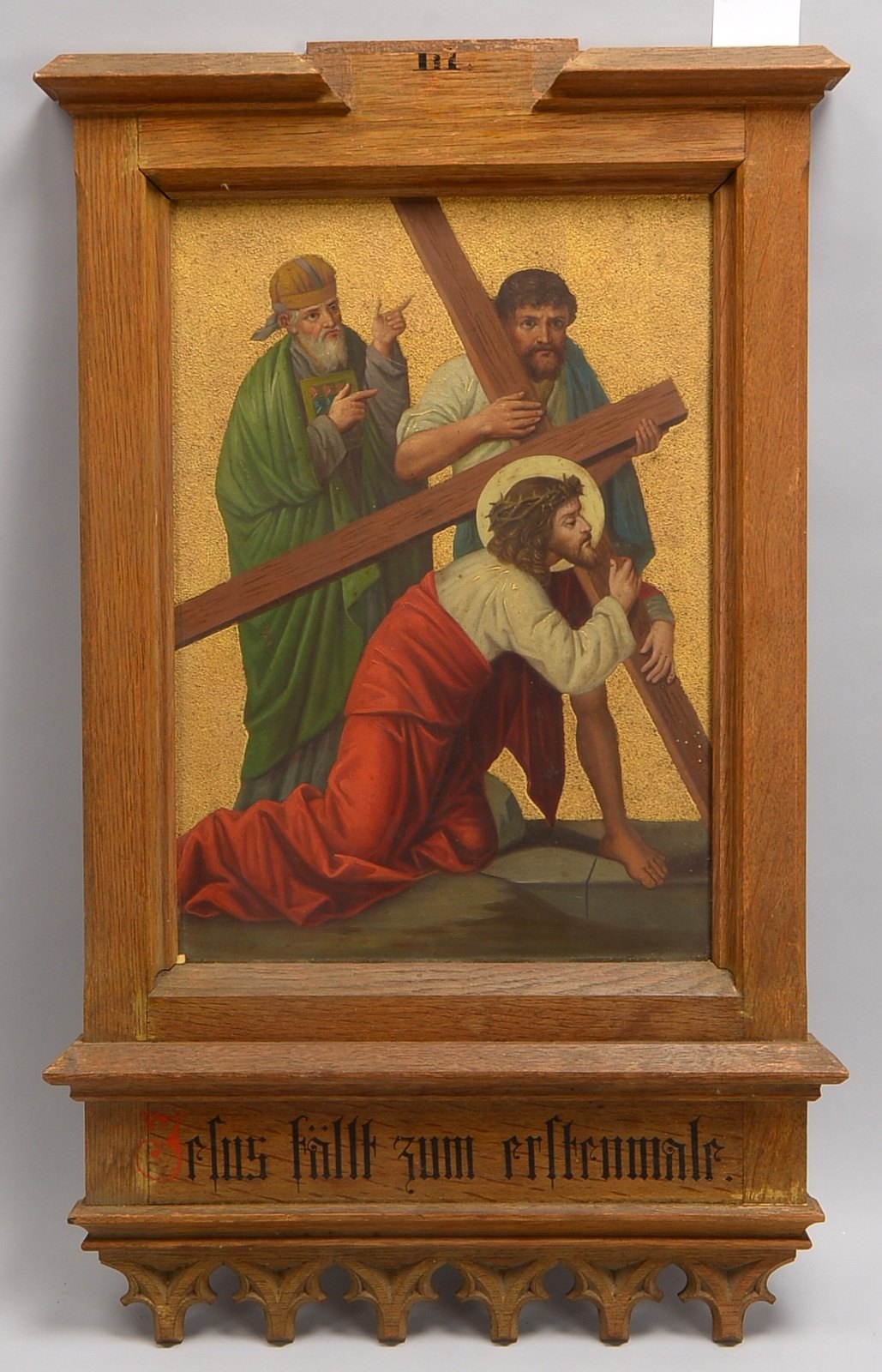 Sakrales Gemälde, Öl auf Metall, unsigniert, im Eichenrahmen; RM 75,5 x 45,5 cm
