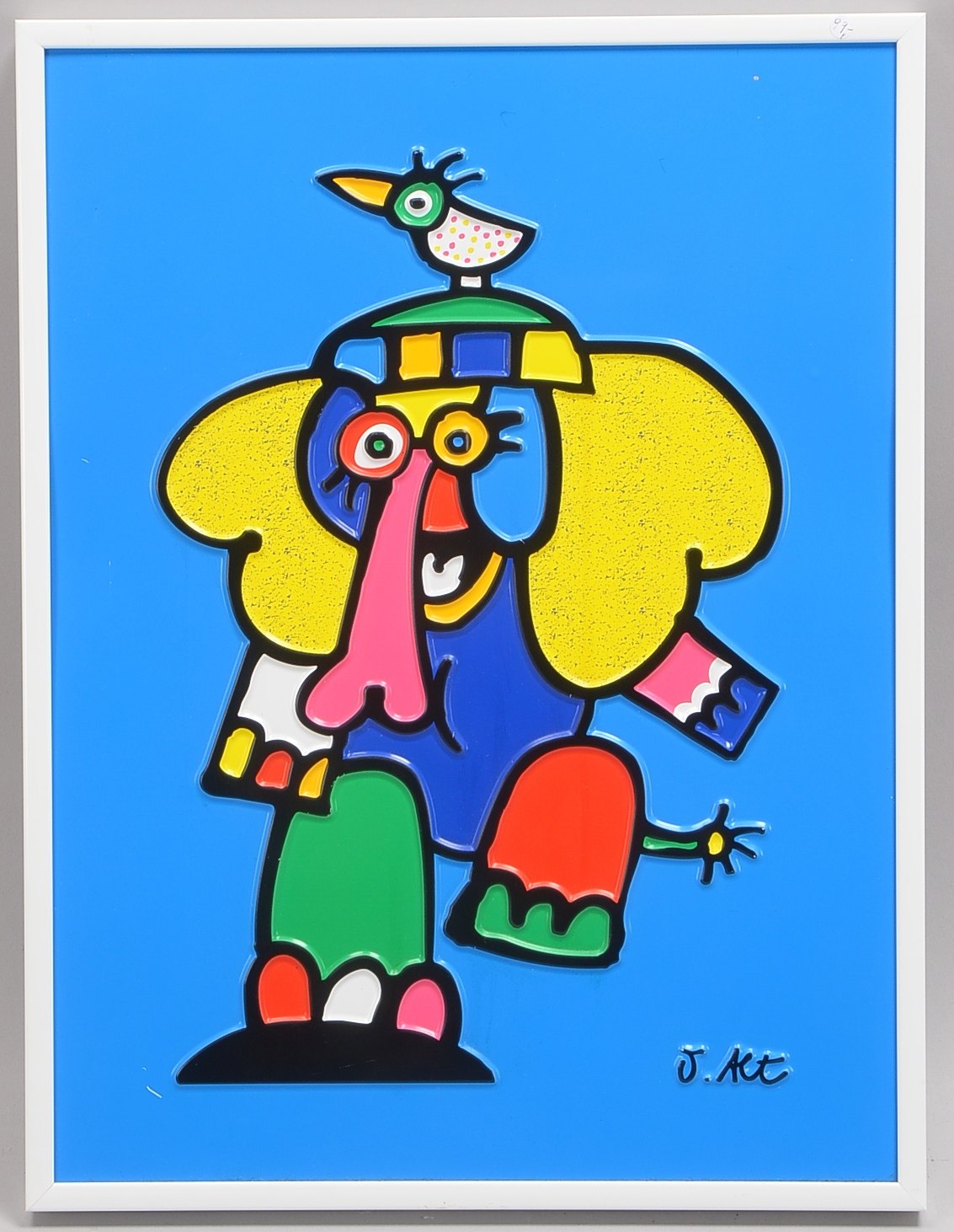 Alt, Otmar, Elefant mit Vogel, Siebdruck/Aluminium, signiert; RM 41,5 x 31,5 cm