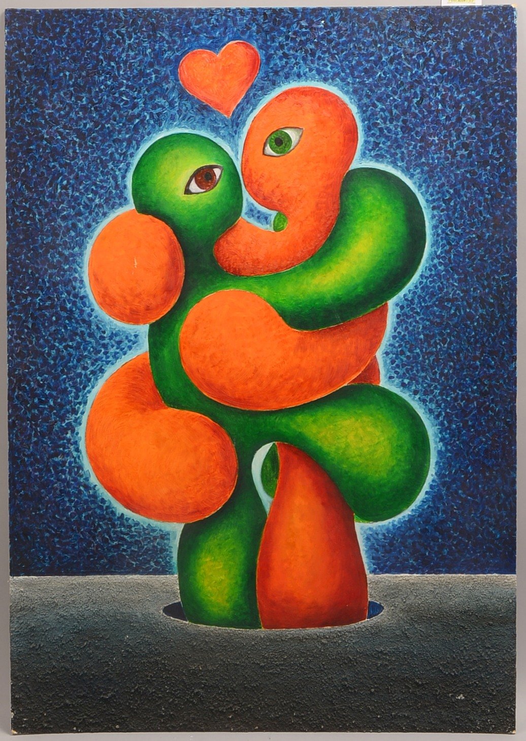 Kühn, Volker, Liebespaar, Öl/Sand auf Malkarton, unsigniert; BM 100,5 x 70 cm