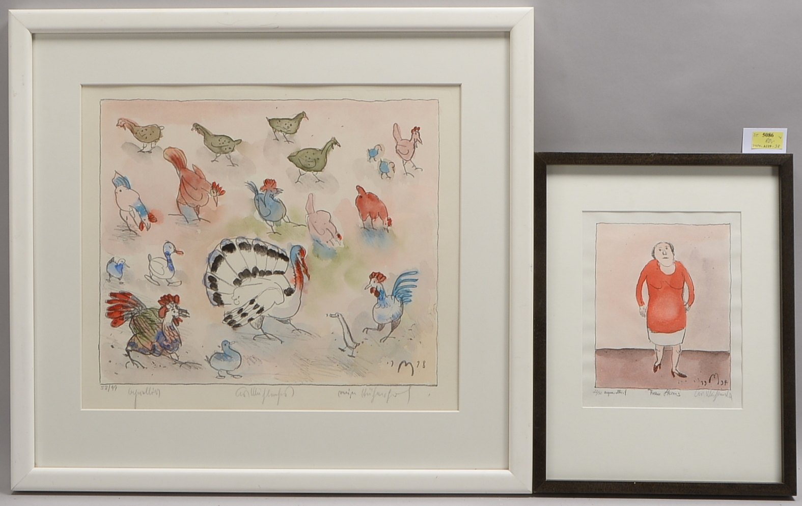 Mühlenhaupt, Kurt, 2 aquarell. Lithogr., sign./numm., hinter Glas; RM 59 x 64 cm