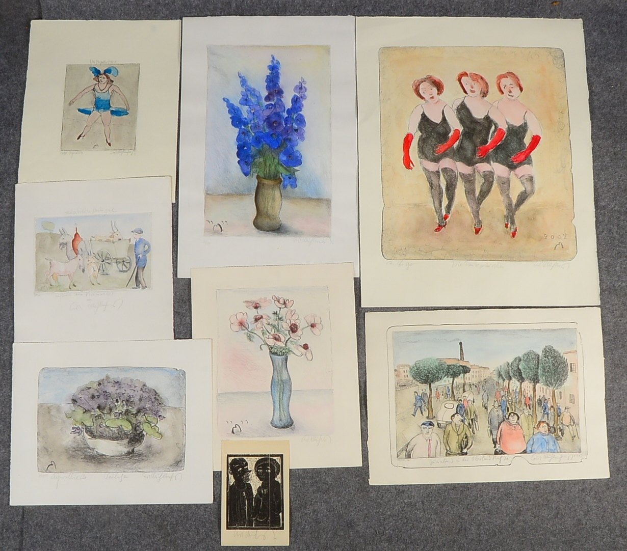 Mühlenhaupt, Kurt, 1 Holzschnitt und 7x Farblithografien, jeweils sign., ungerahmt