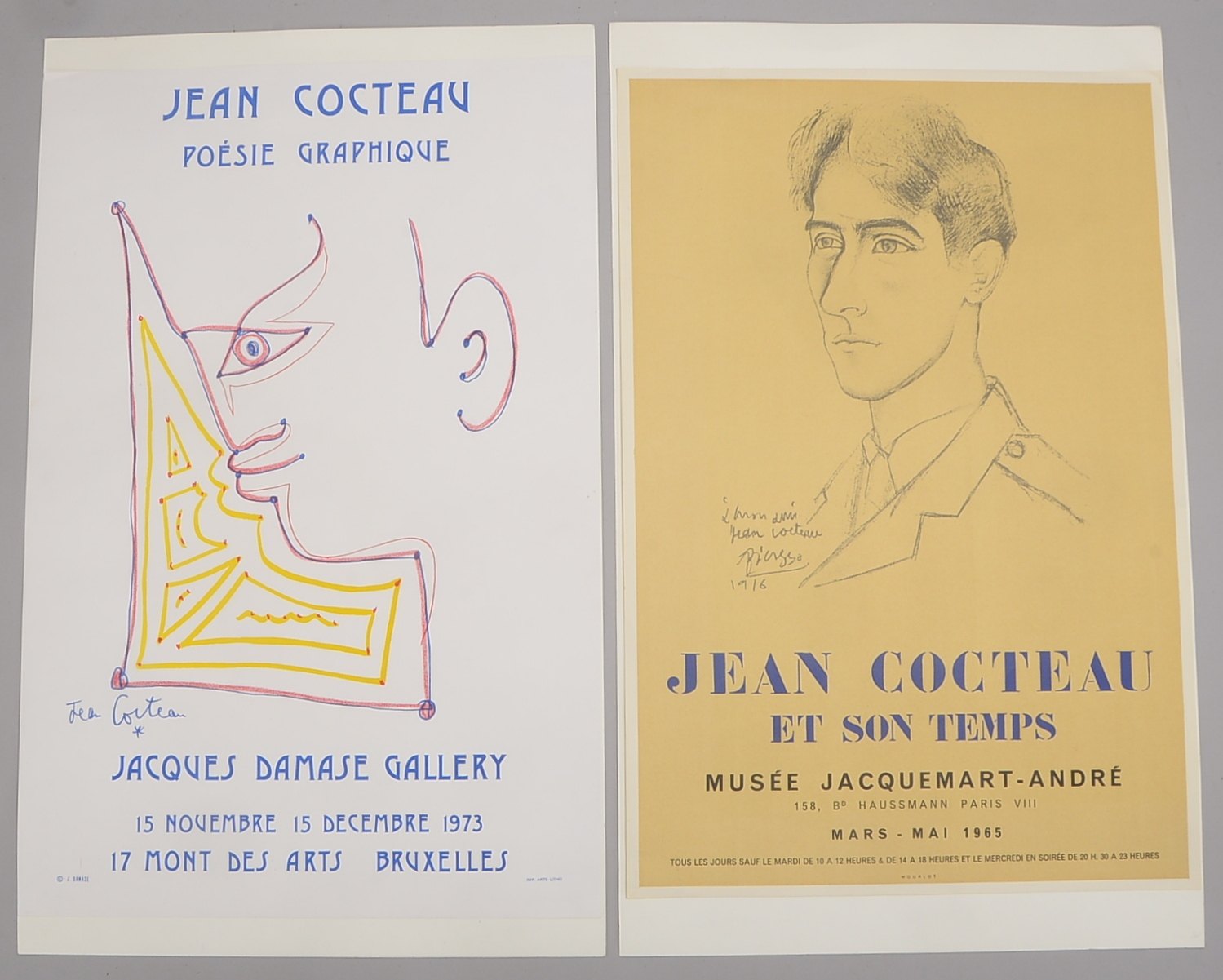 Cocteau, Jean, 2 Ausstellungsplakate, auf festem Papier, ungerahmt; BM ca. 71 x 48