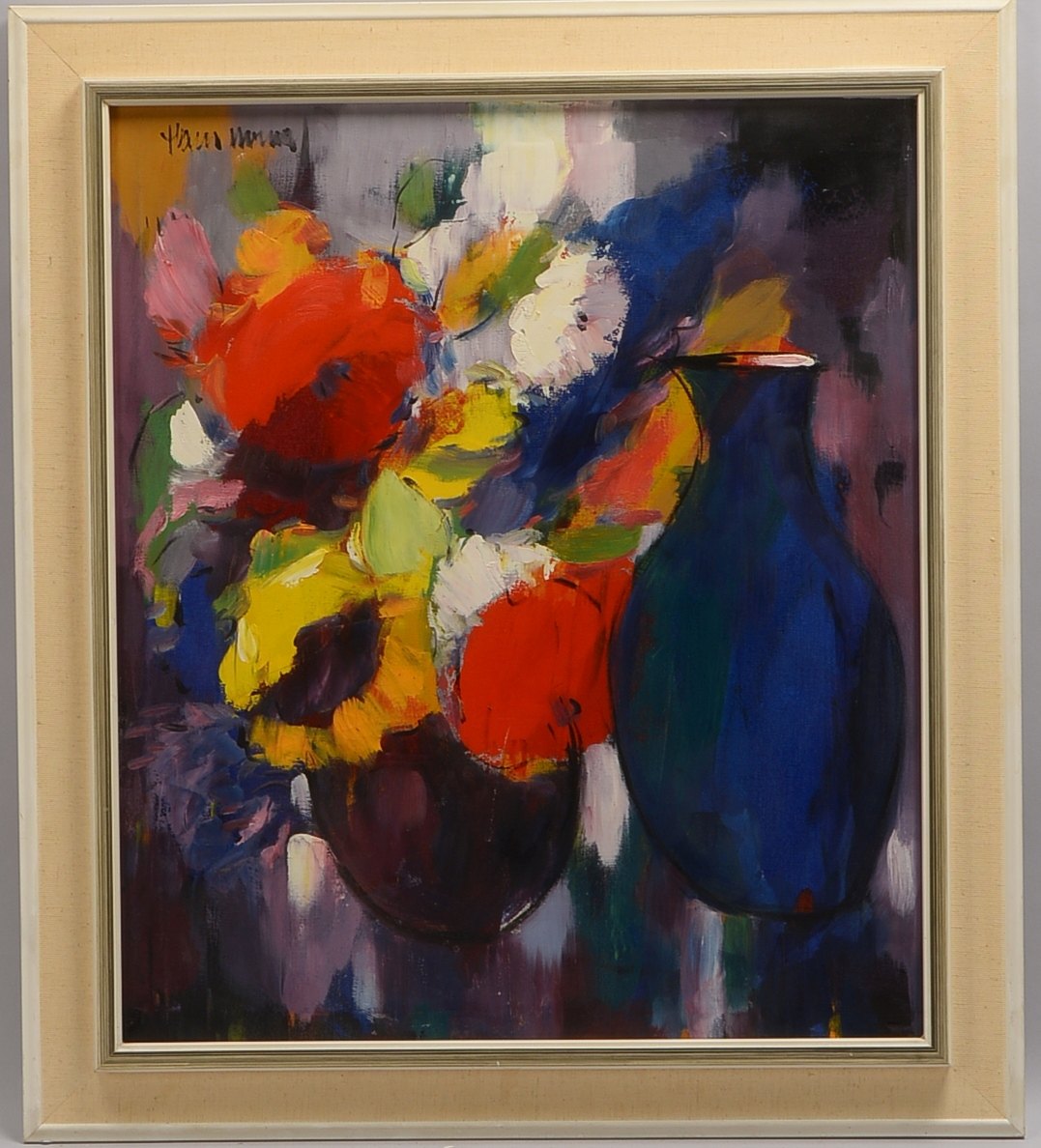 Nowak, Hans, Blumenstillleben, Öl/Lw, signiert; BM 70,5 x 60,5 cmRM 84 x 74 cm