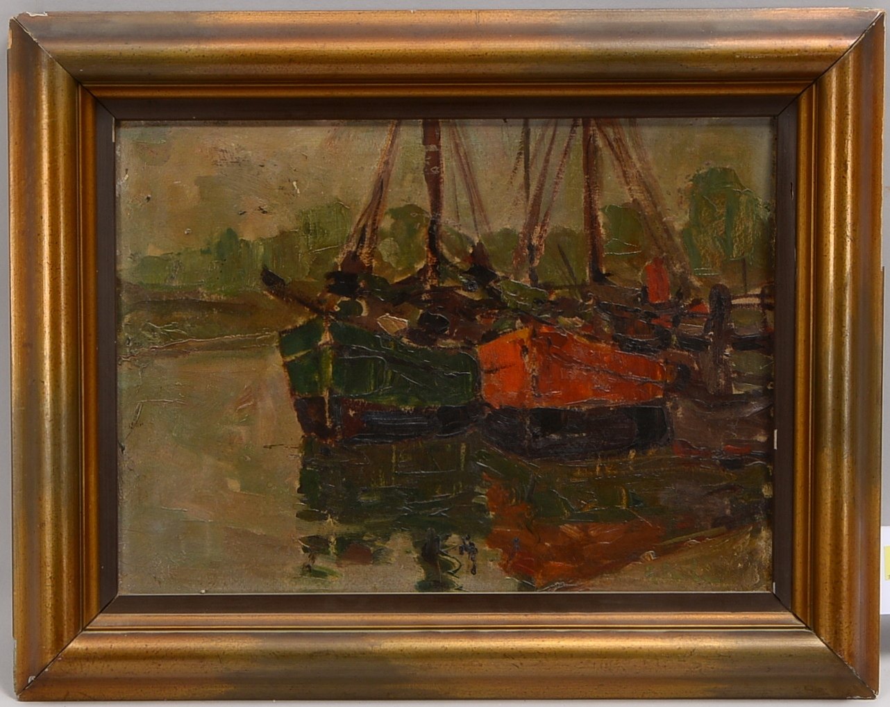 Guba, Rudolf Anton, Boote am Steg, Öl auf Malkarton, sign., bez./dat.; BM 32 x 42 cm