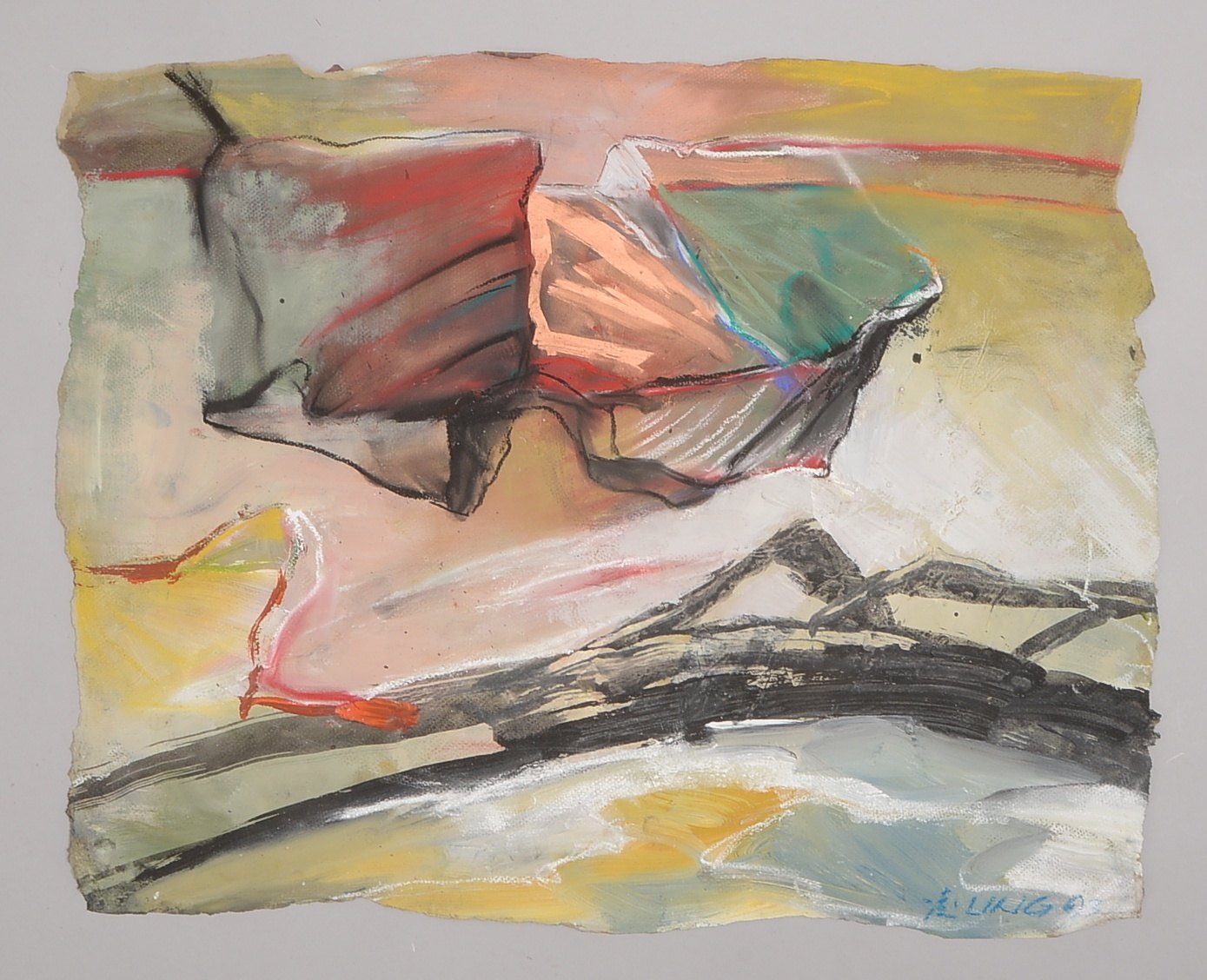 Jian, Ling, Abstrakte Komposition, Acryl auf Papier, signiert/datiert; Bildmaße 49 x 31 cm