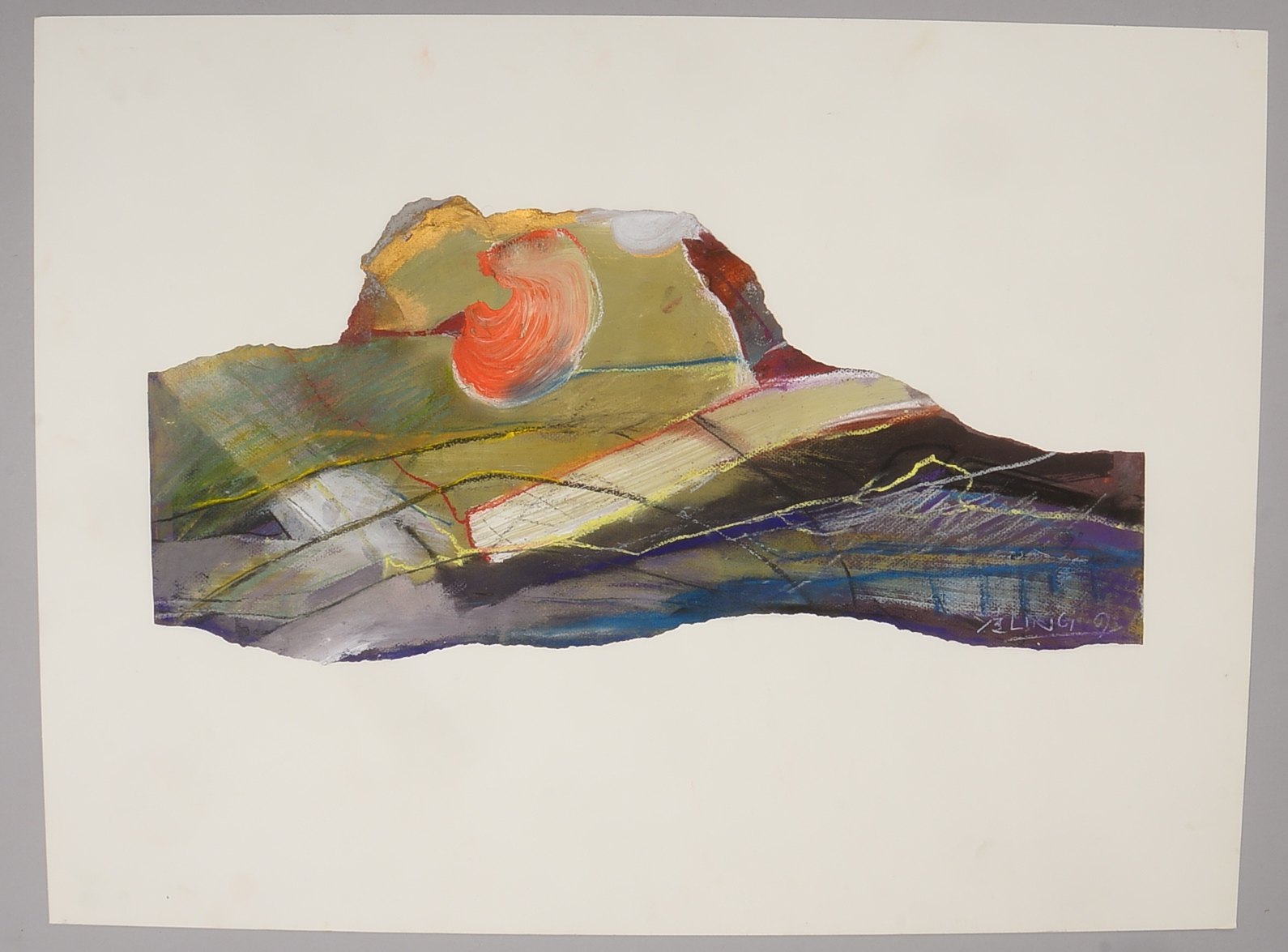 Jian, Ling, Abstrakte Komposition, Acryl auf Papier, signiert/datiert; Bildmaße 65 x 29 cm