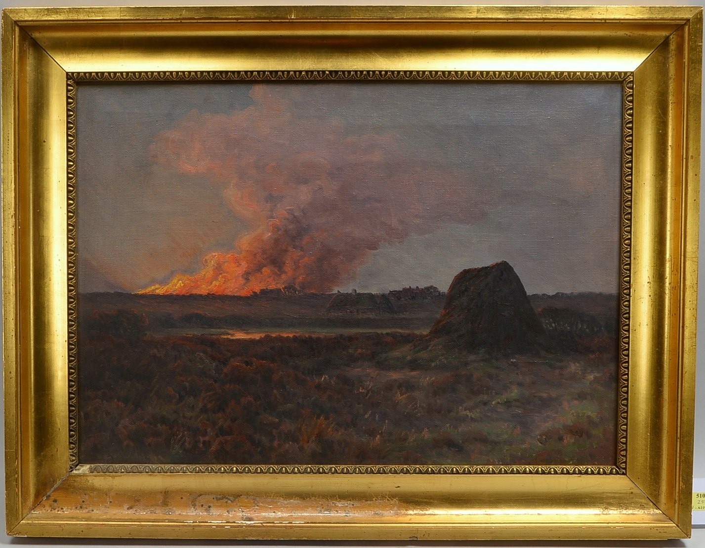 Thomsen, Jens Lauritzen (um 1890), Feuer im Moor, Öl/Lw, monogr.; RM 59 x 77 cm