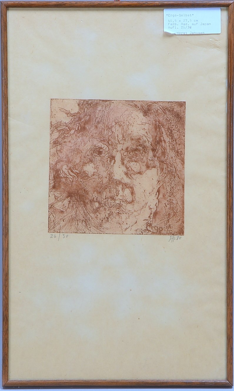Janssen, Horst, Ergo - Selbst, Radierung in Rot, 26/30, monogr./datiert; RM 45,5 x 27,5 cm