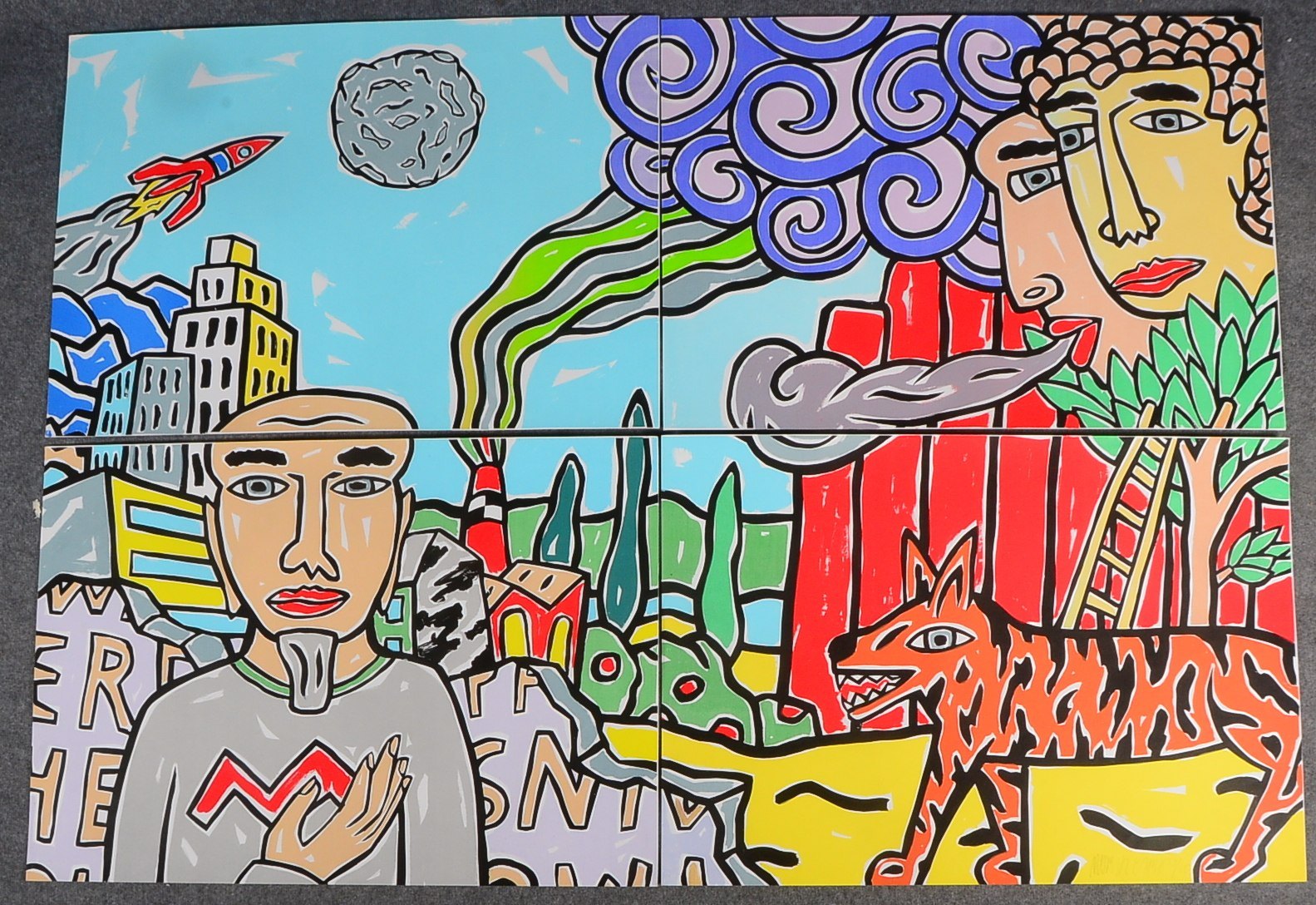 Götze, Moritz, Im Hintergrund die Stadt, 4-tlg. Farbserigr./1x bleisign./dat; B; 70 x 100 cm