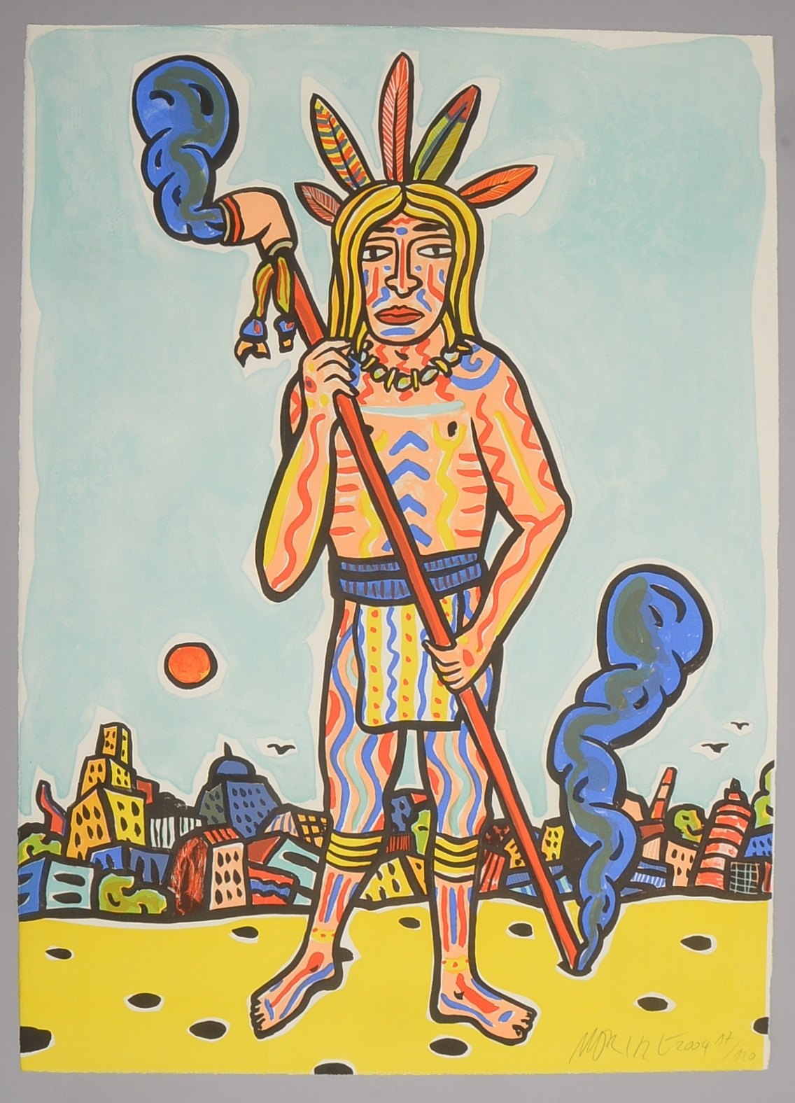Götze, Moritz, Stadtindianer, Farbserigr./Arches-Bütten, 17/120, sign./dat.; BM 76,5 x 55 cm