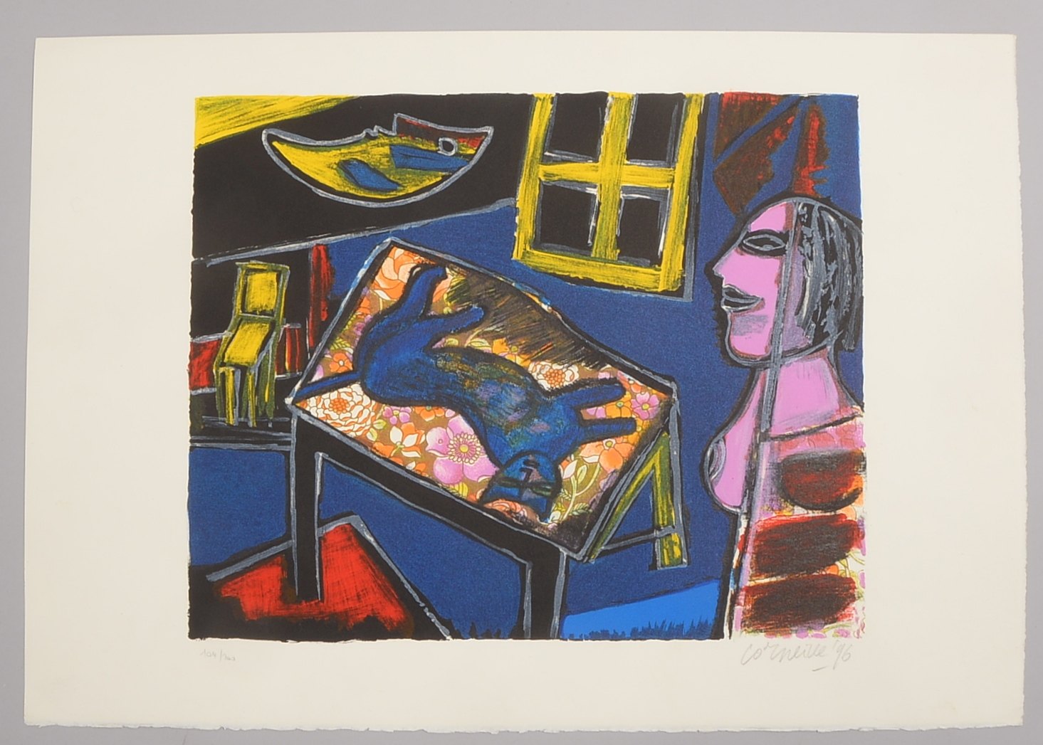 Corneille, Frau mit Katze, Farblithogr./Bütten, 104/200, sign./datiert; BM 42 x 60 cm