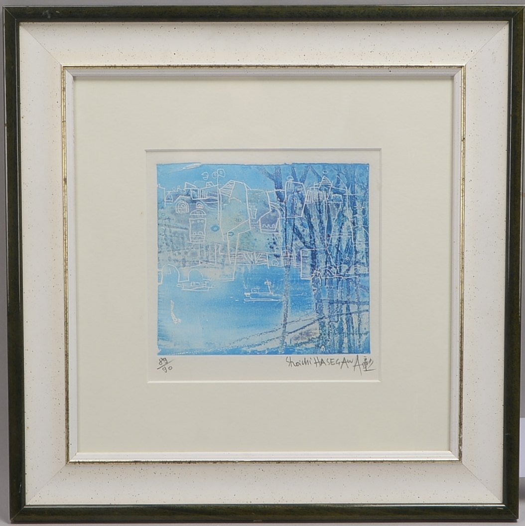Hasegawa, Shoichi, Mainufer, Farbrad., 89/90, sign., verso bez./dat.; Maße 20 x 20 cm