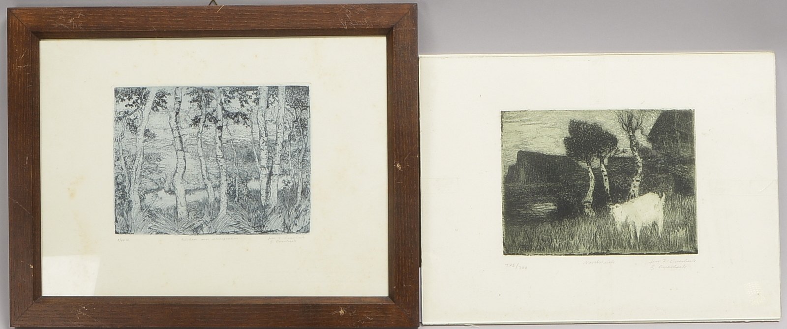 Overbeck, Fritz, 2 Radierungen, sign./posthum: Nachtstück/Birken am Moorgraben