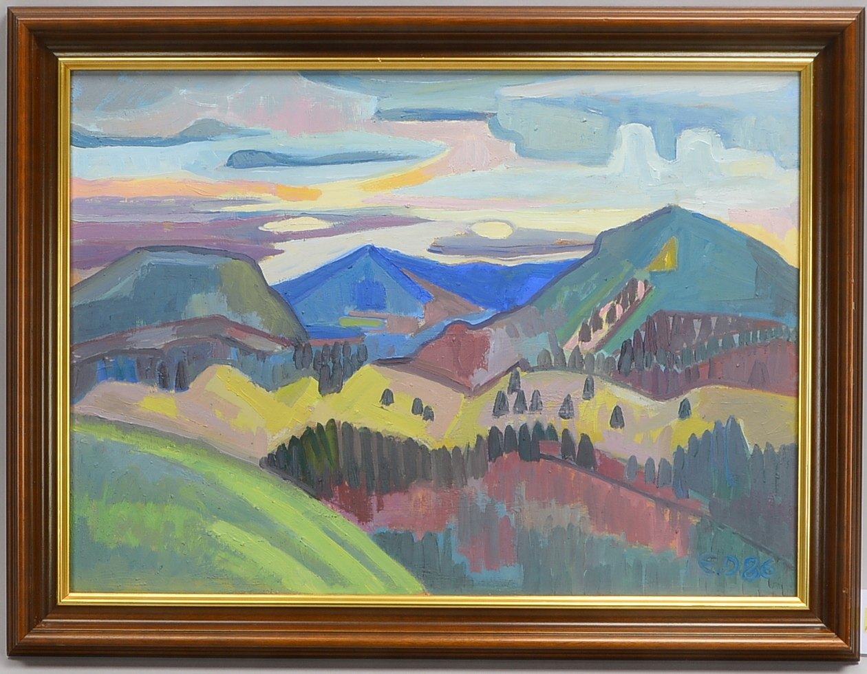 Dering-Völker, Elisabeth, Blauer Berg, Öl/Malkarton, monogr./datiert; RM 55 x 72 cm